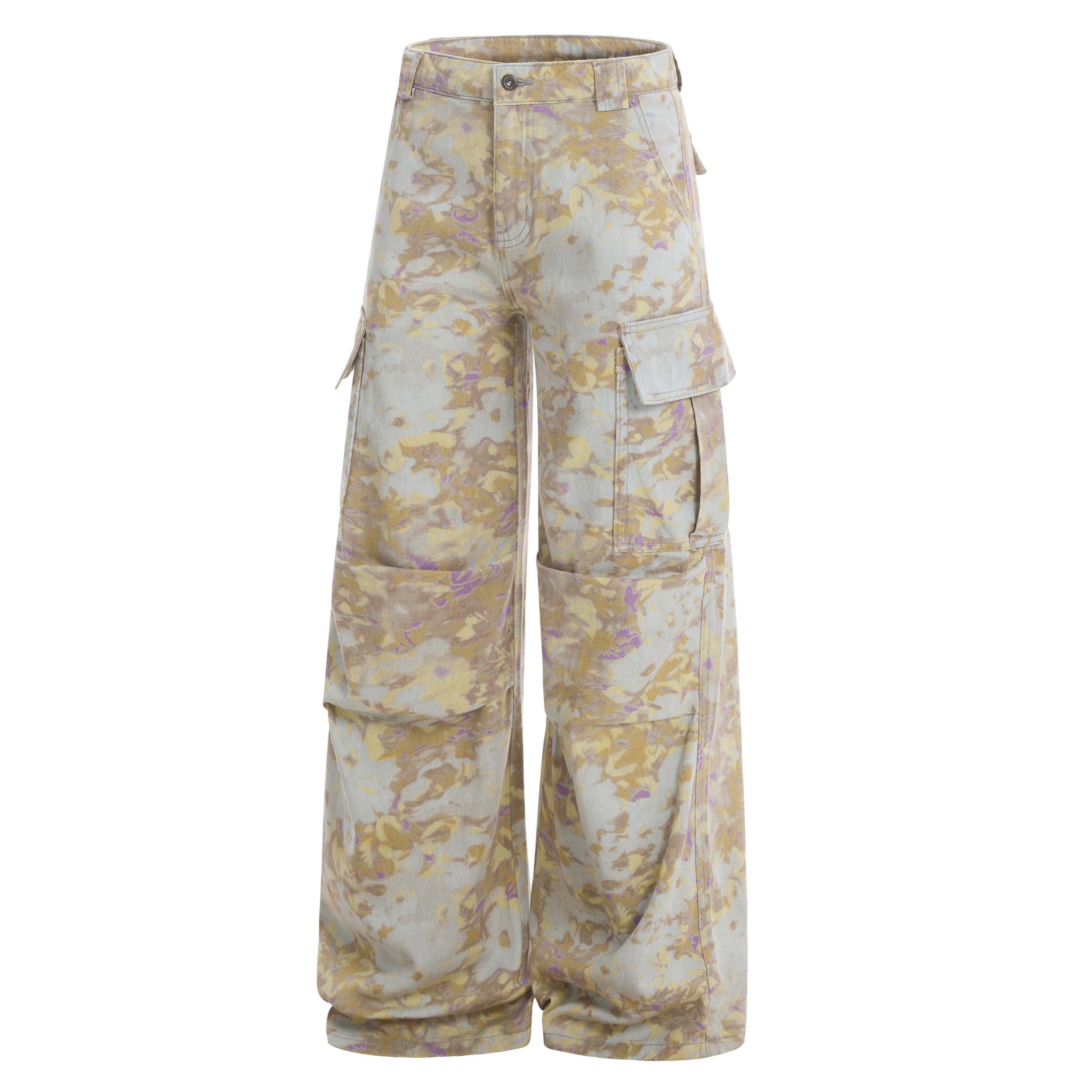 Abstract Camo Wide-Leg Cargo Pants | 100% Cotton