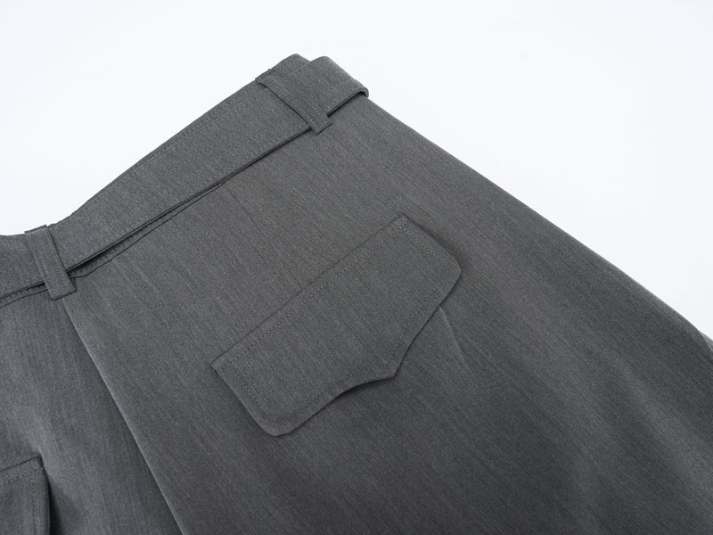 Structured Belted Barrel-Leg Pleated Pants | Omirad