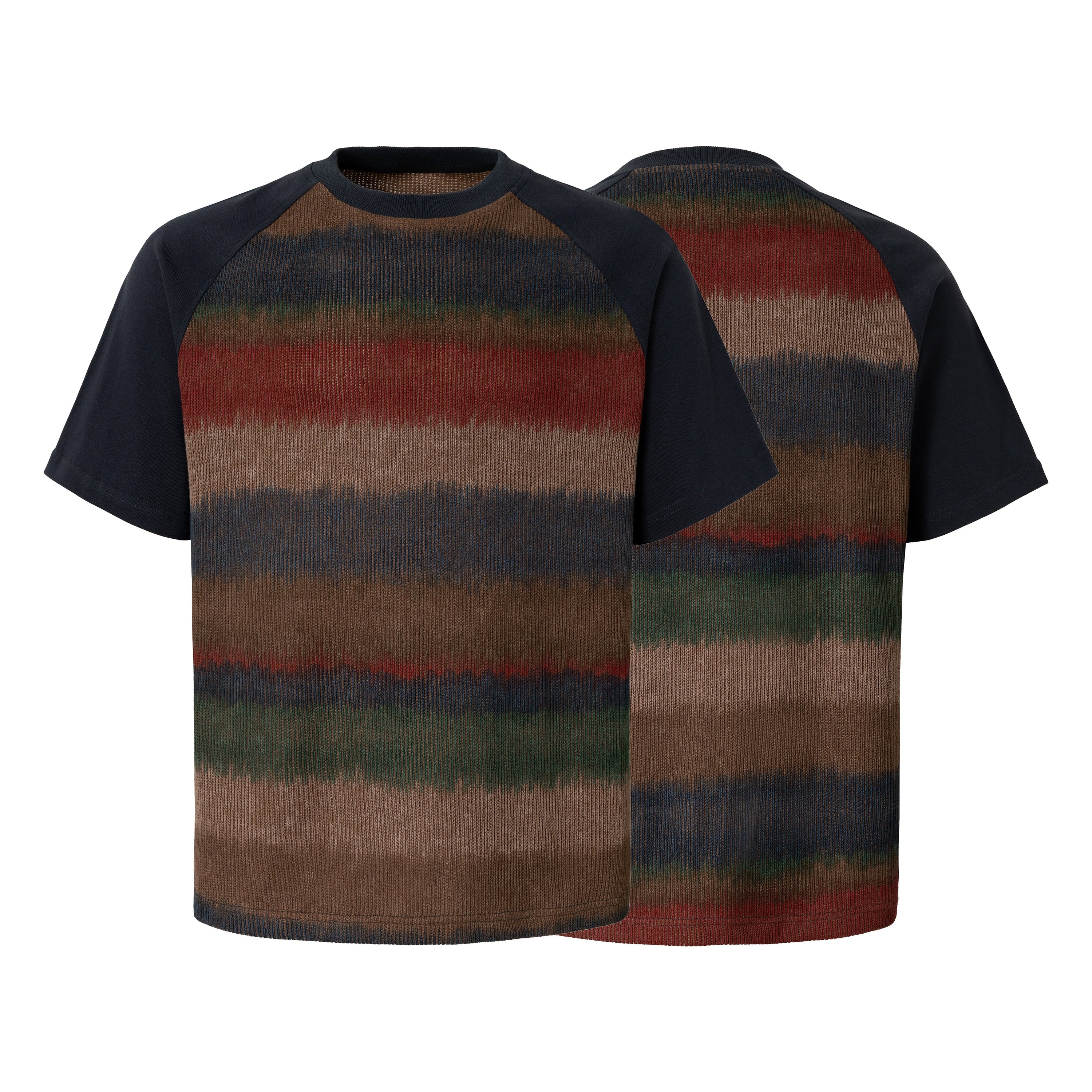Gradient Stripe Raglan T-Shirt | Contrast Sleeve Crewneck Tee