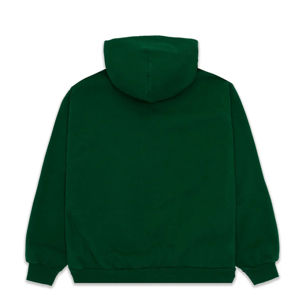 The Dark Green Graphic Hoodie features a spider web print and a comfort fit pullover design for everyday wear, shown from the back with long sleeves and a relaxed silhouette.