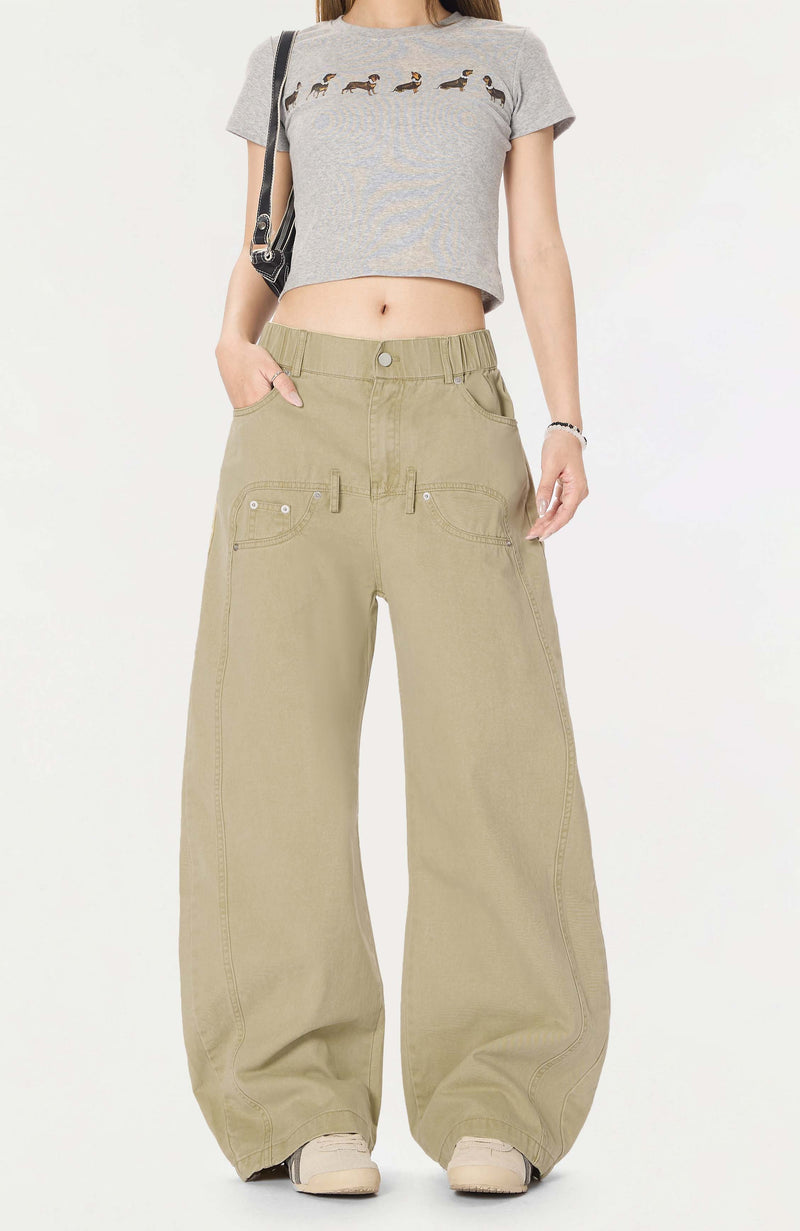 Omirad Vintage Wide-Leg Stacked Barrel Pants | 100% Cotton