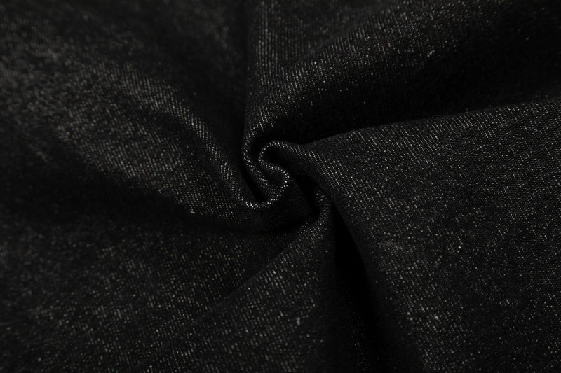 Metal Buckle Pleated Black Denim Jacket | Cropped Boxy Fit