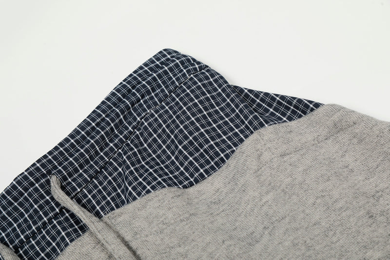 Layered Waist Wide-Leg Sweatpants | Contrast Check Panel