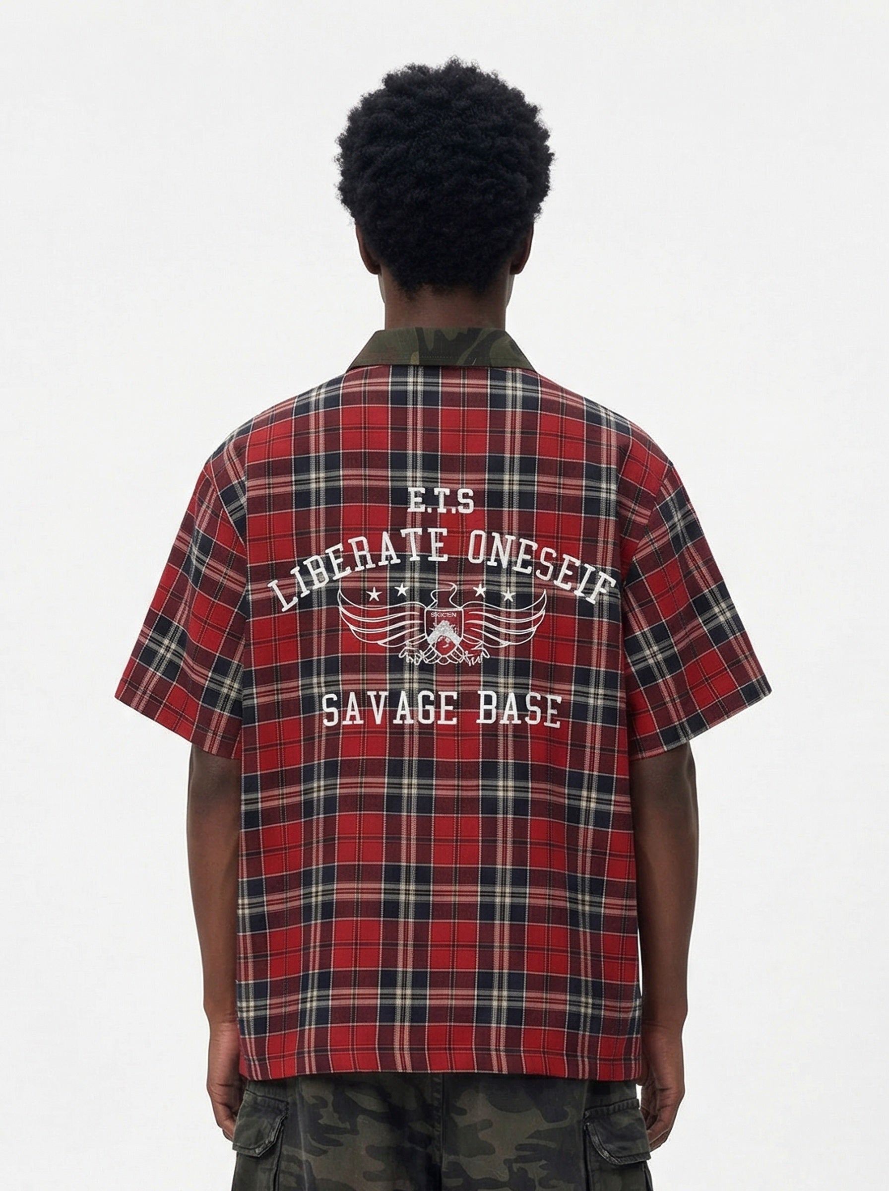 Omirad Savage Base Plaid Shirt | Camo Collar Street Style