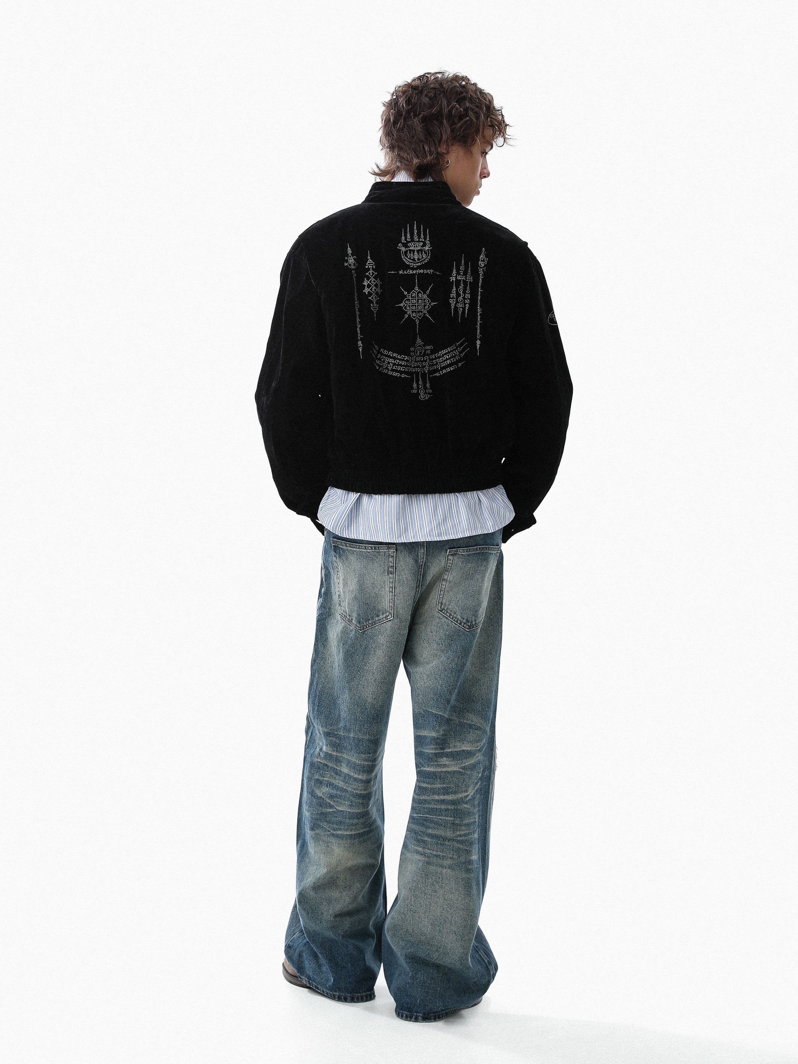 Omirad Embroidered Suede Metal Clasp Bomber Jacket