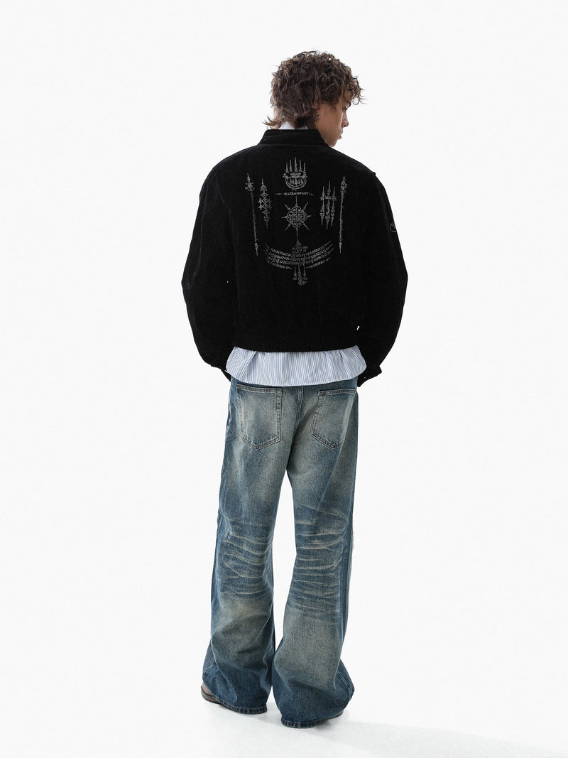 Omirad Embroidered Suede Metal Clasp Bomber Jacket