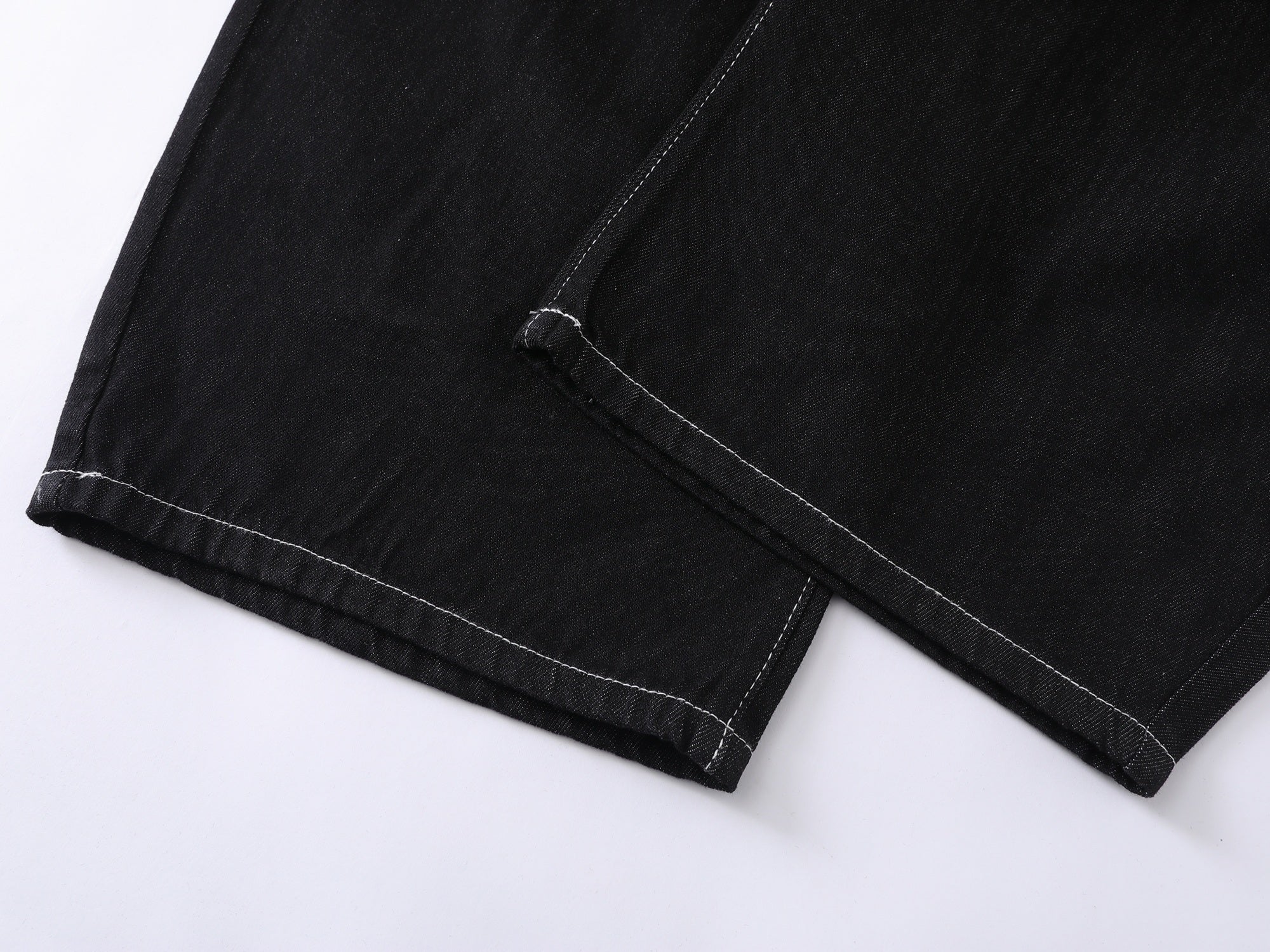 Angel Wing Wide-Leg Black Denim Jeans | Streetwear Barrel Fit