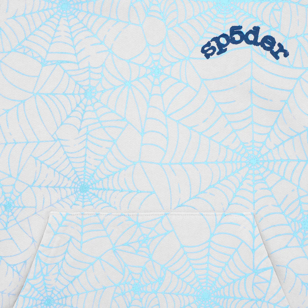 Light Grey All-Over Spider Web Graphic Hoodie – Comfort Fit Pullover Hoodie