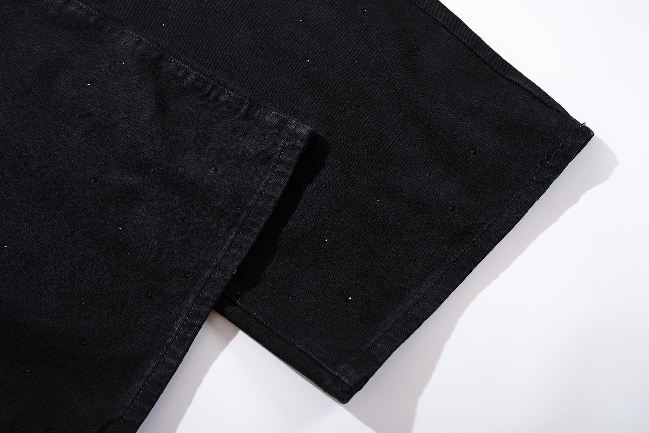 Omirad Rhinestone Wide-Leg Black Denim Jeans | SEAKOFF