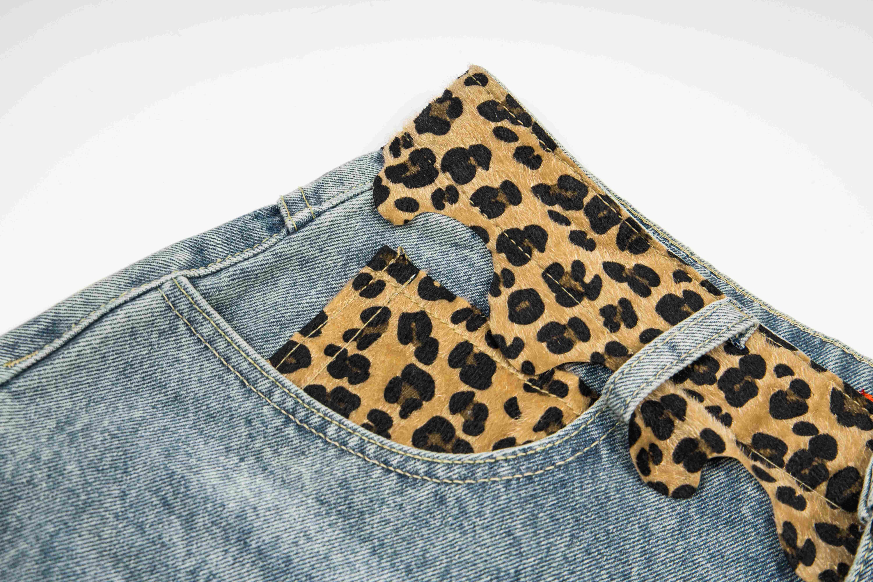 Leopard Patch Distressed Denim Shorts | Y2K Streetwear