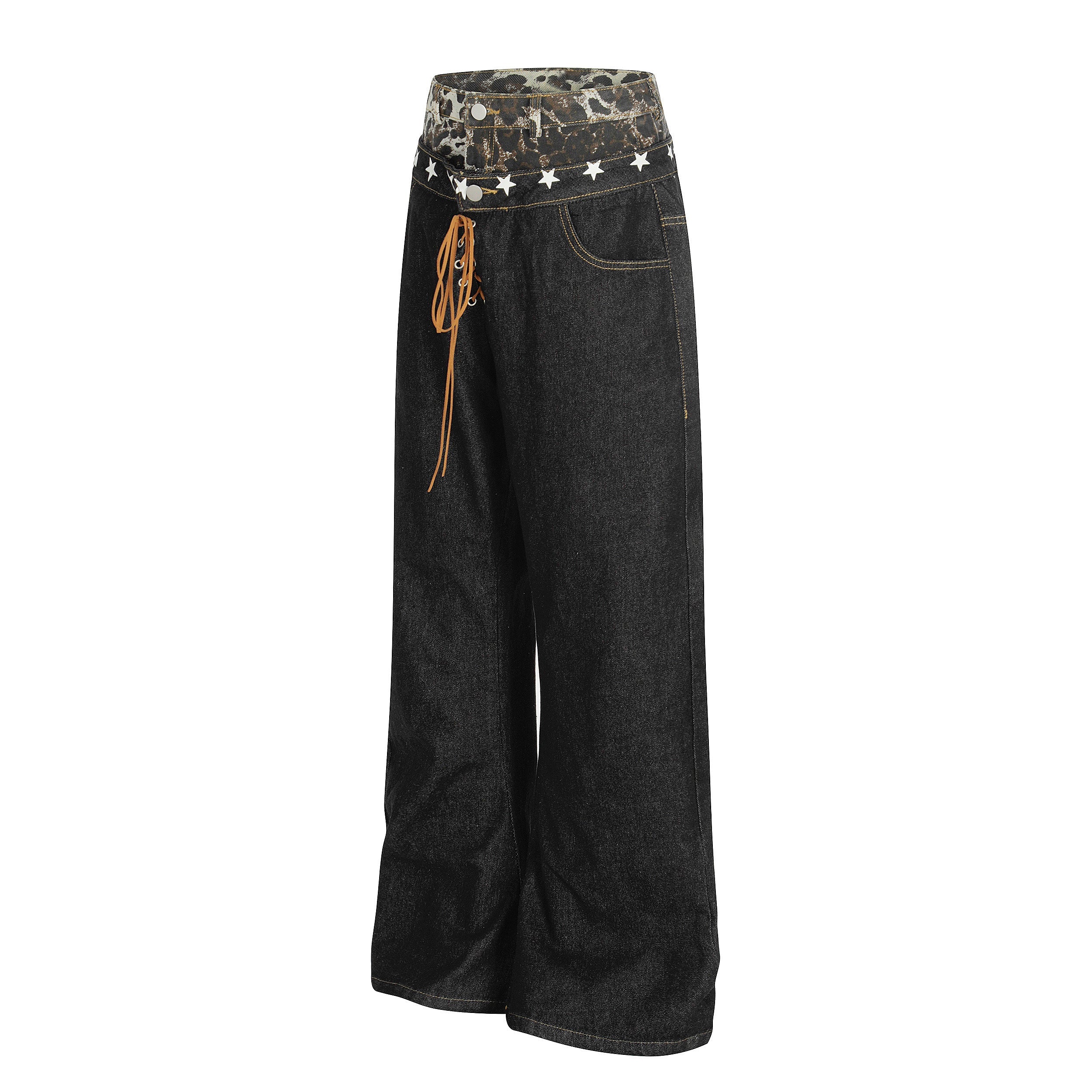 Omirad Leopard Star Lace-Up Wide-Leg Jeans | Y2K Denim