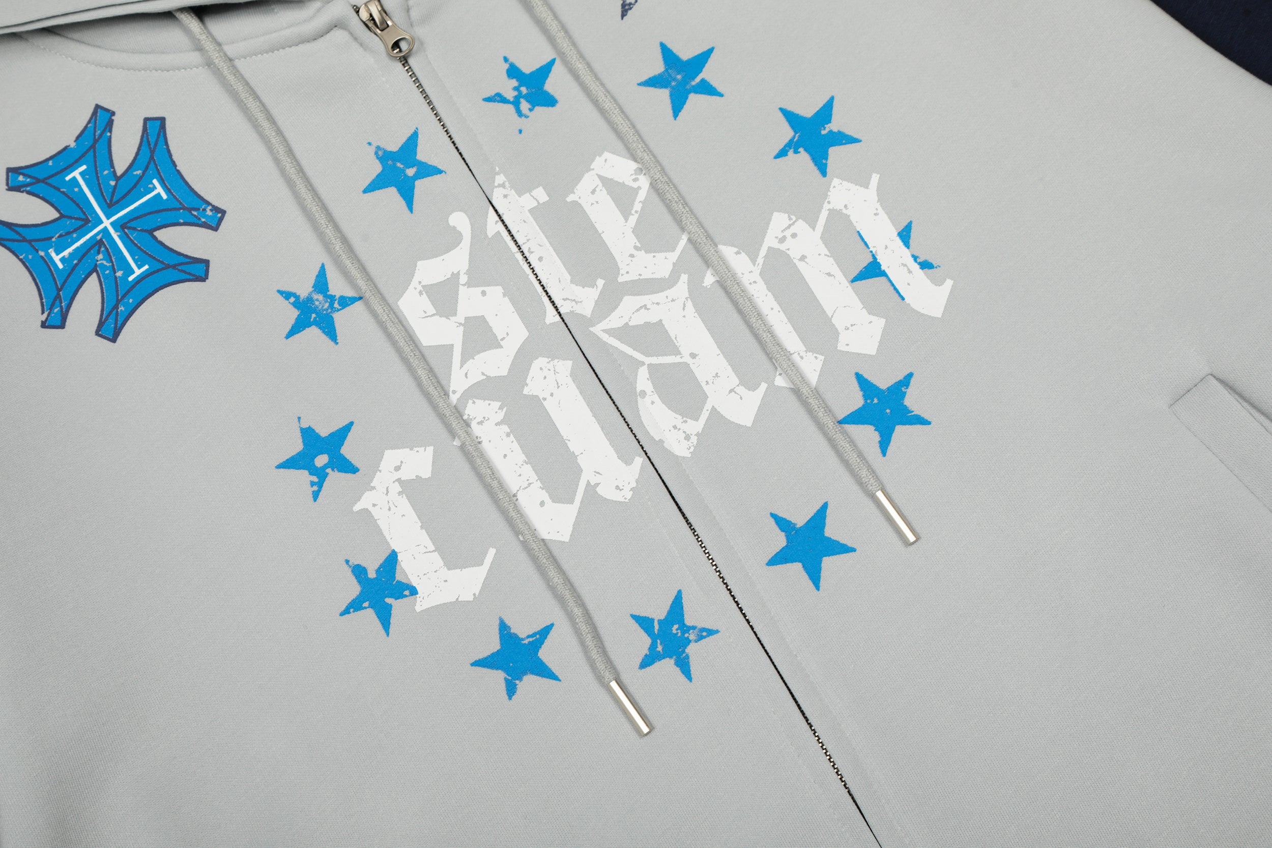 Omirad Star Graphic Zip Hoodie | Contrast Sleeve Streetwear