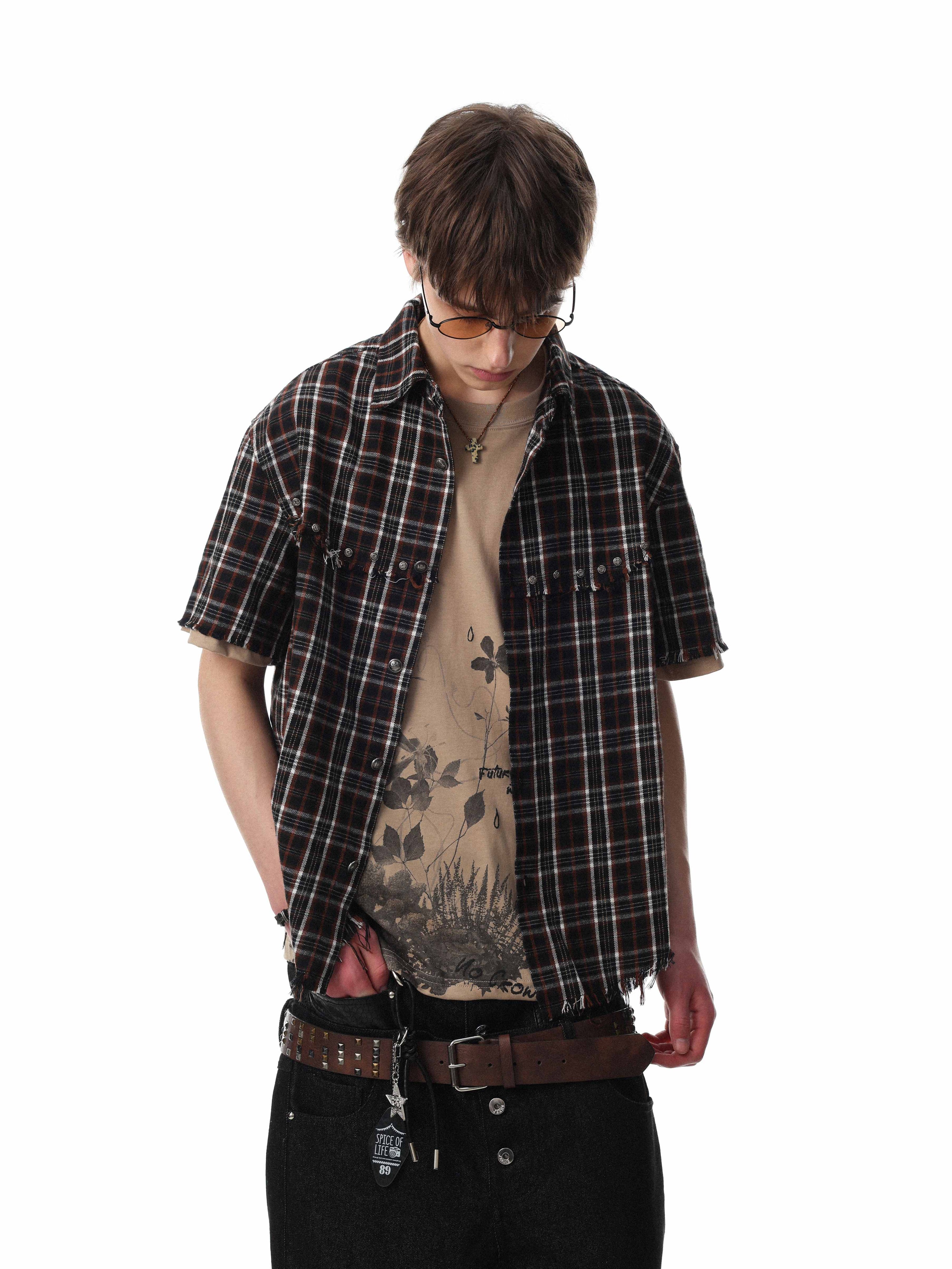 Distressed Plaid Short Sleeve Shirt | Raw Edge Streetwear