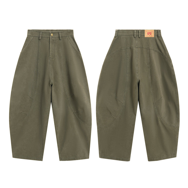 Curved-Cut Barrel Leg Pants | Heavyweight Cotton Trousers