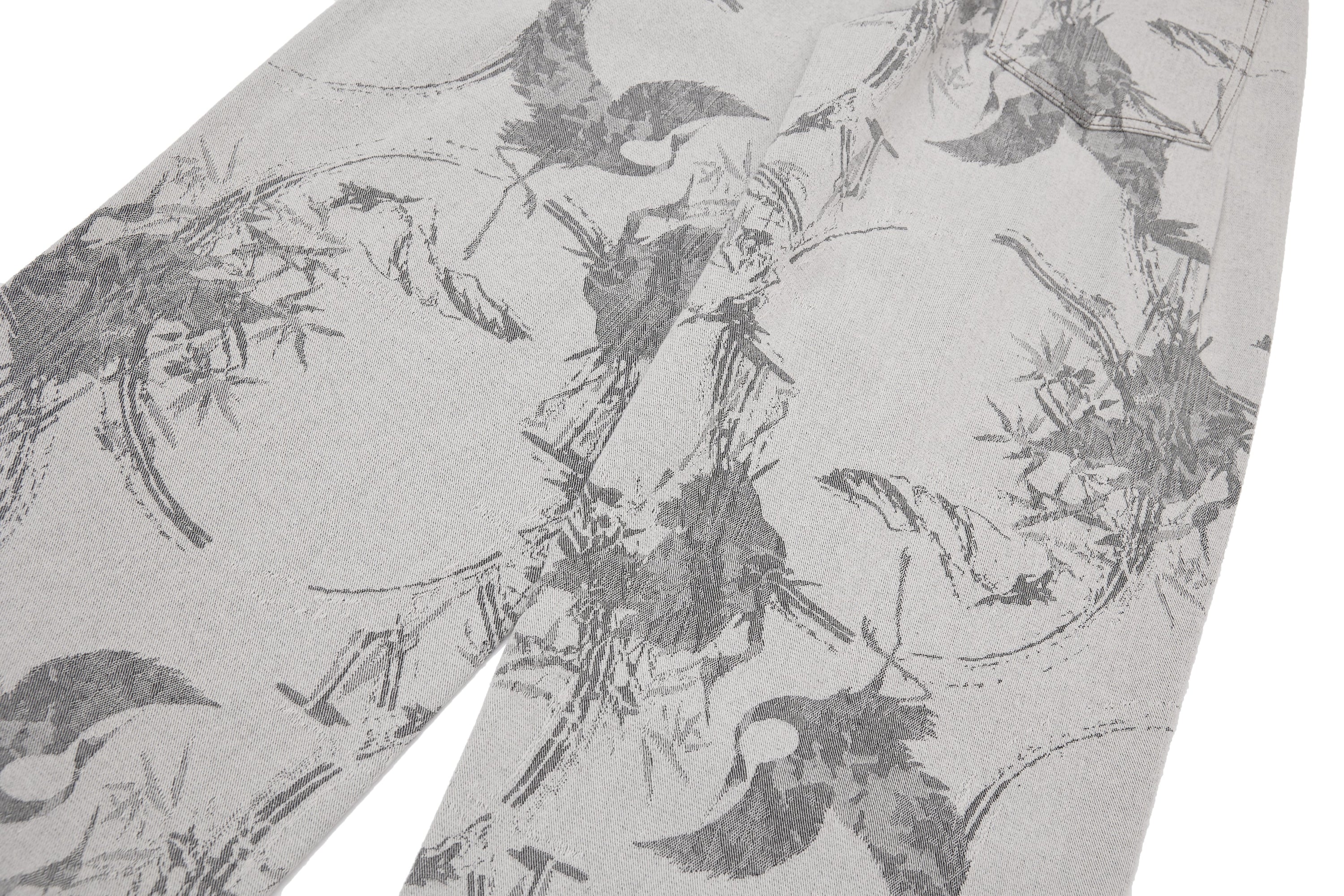 Ink-Wash Print Wide-Leg Pants | Abstract Brushstroke Denim