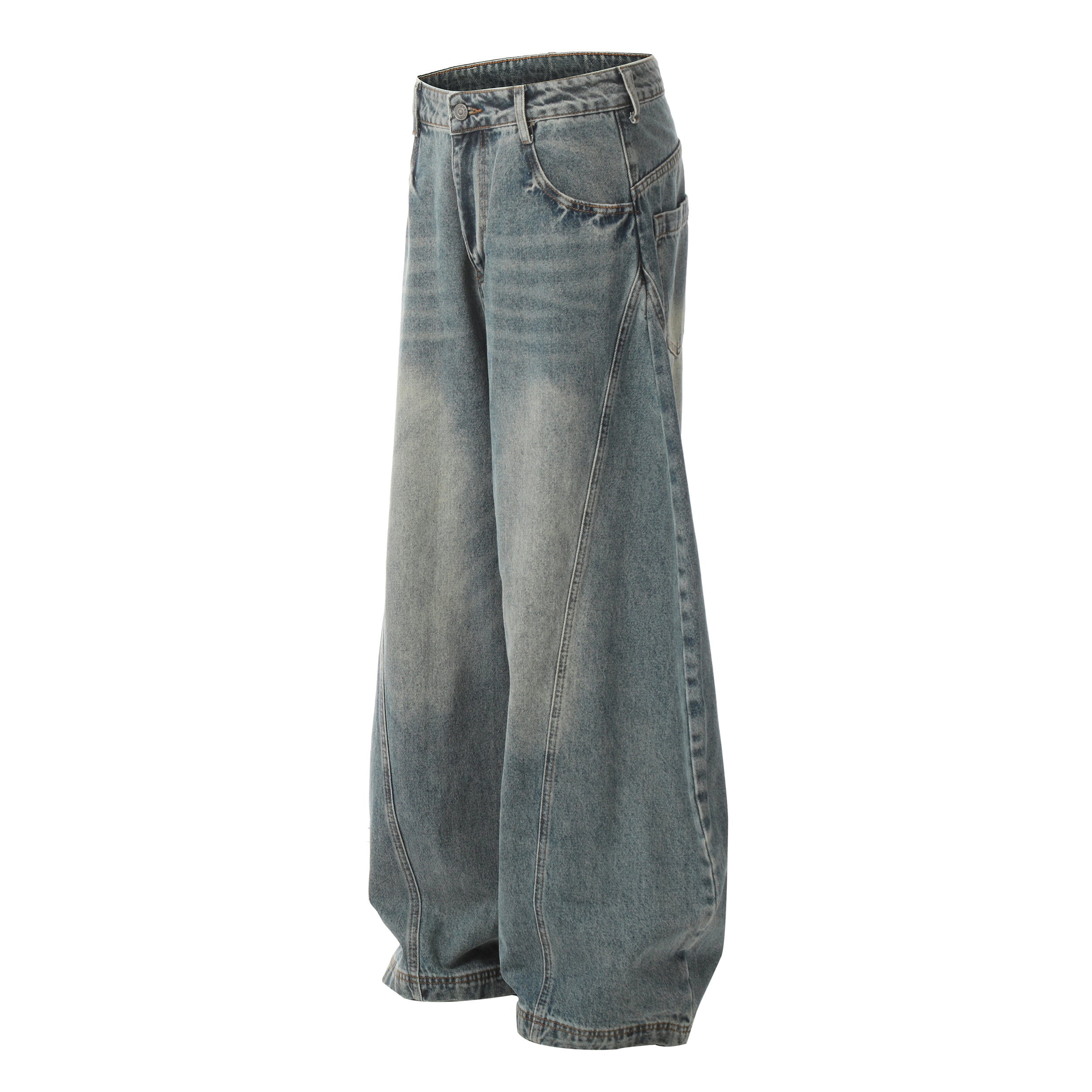 Omirad Curved-Panel Balloon Denim Pants | Vintage Wash
