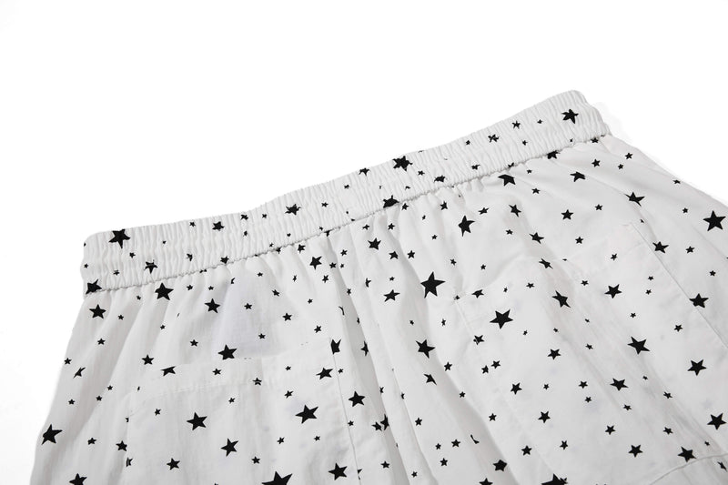 Star Print Wide-Leg Track Pants with Side Stripes | Streetwear
