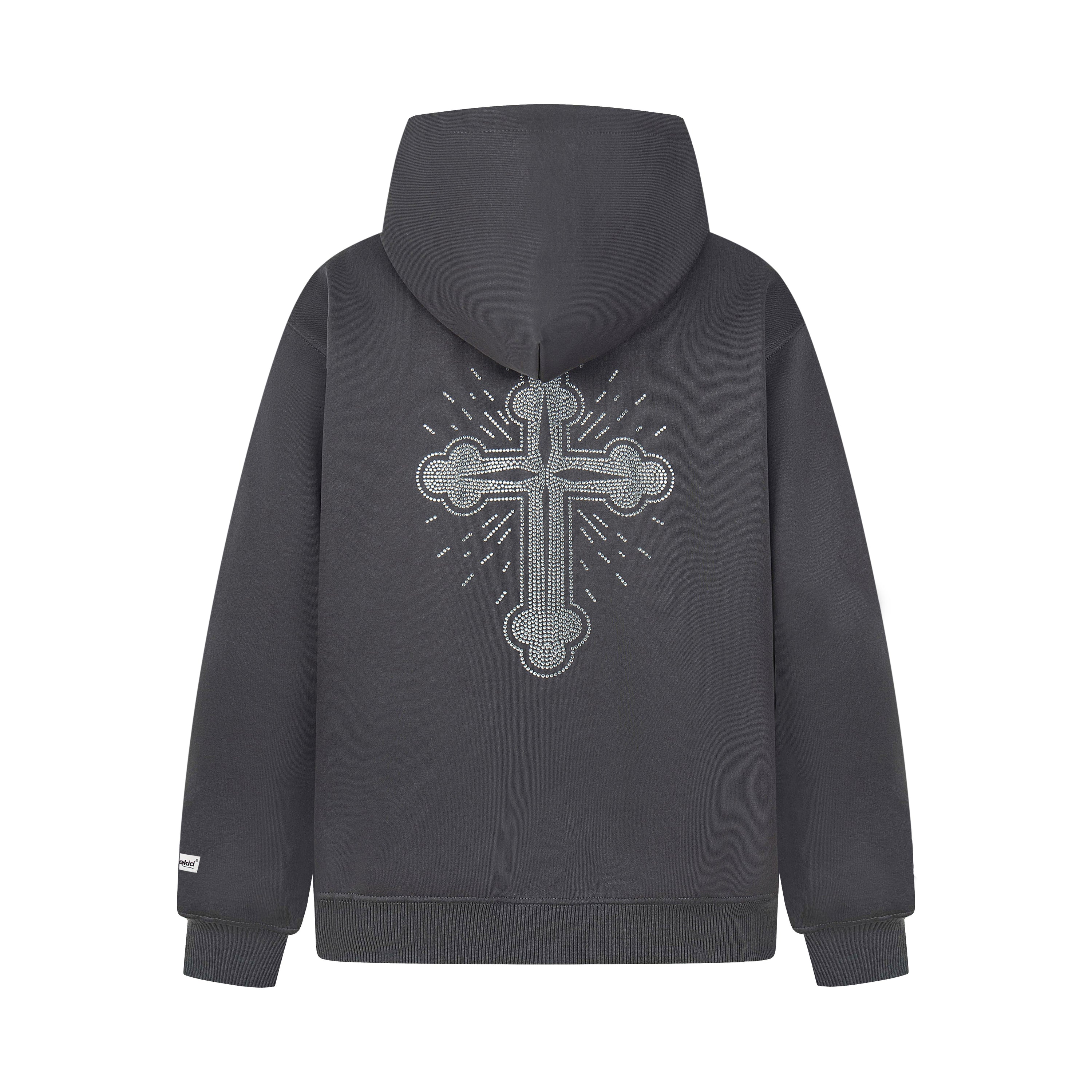 Rhinestone Cross Zip Hoodie | Streetwear Fleece Hoodie