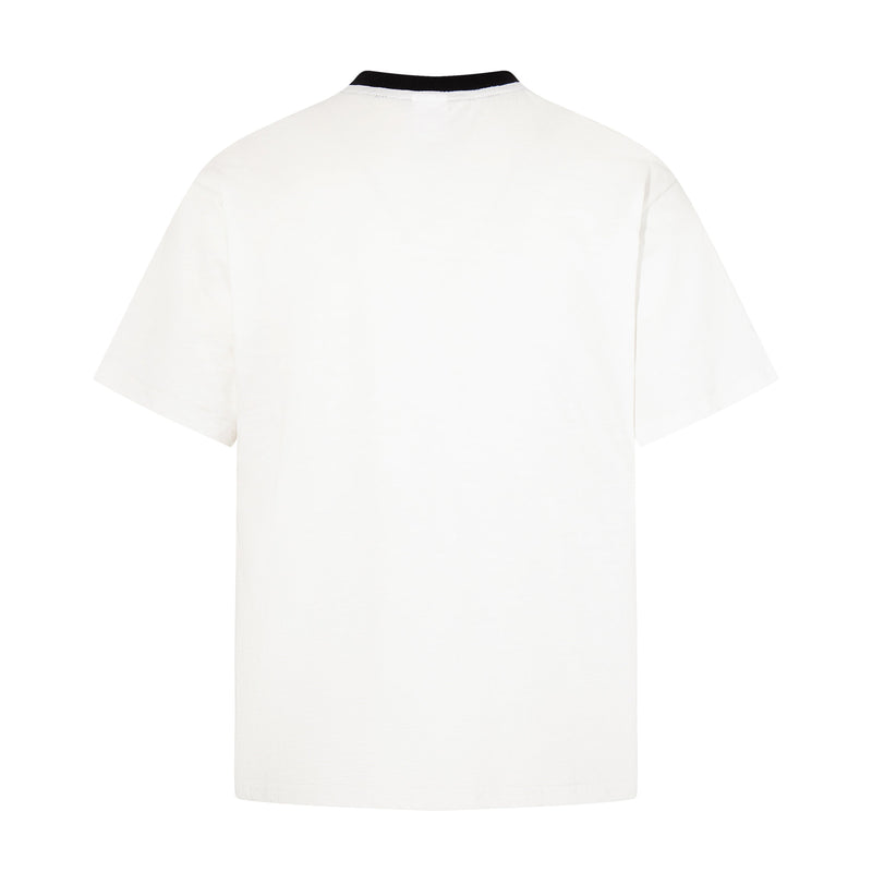 White ringer tee with black collar, shown from the back on a clean white background