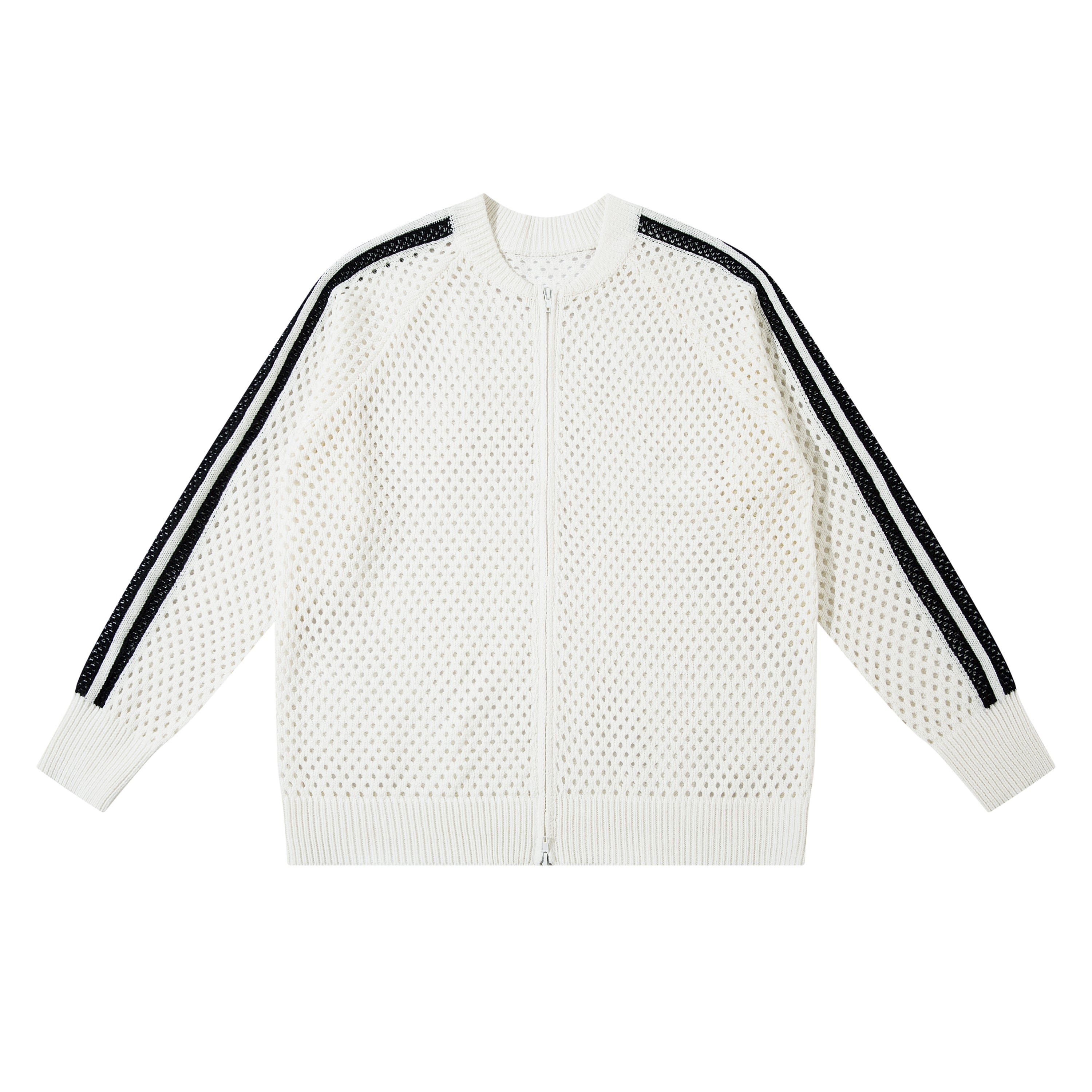 Omirad Striped Mesh Zip-Up Jacket | Sporty Open-Knit Layer