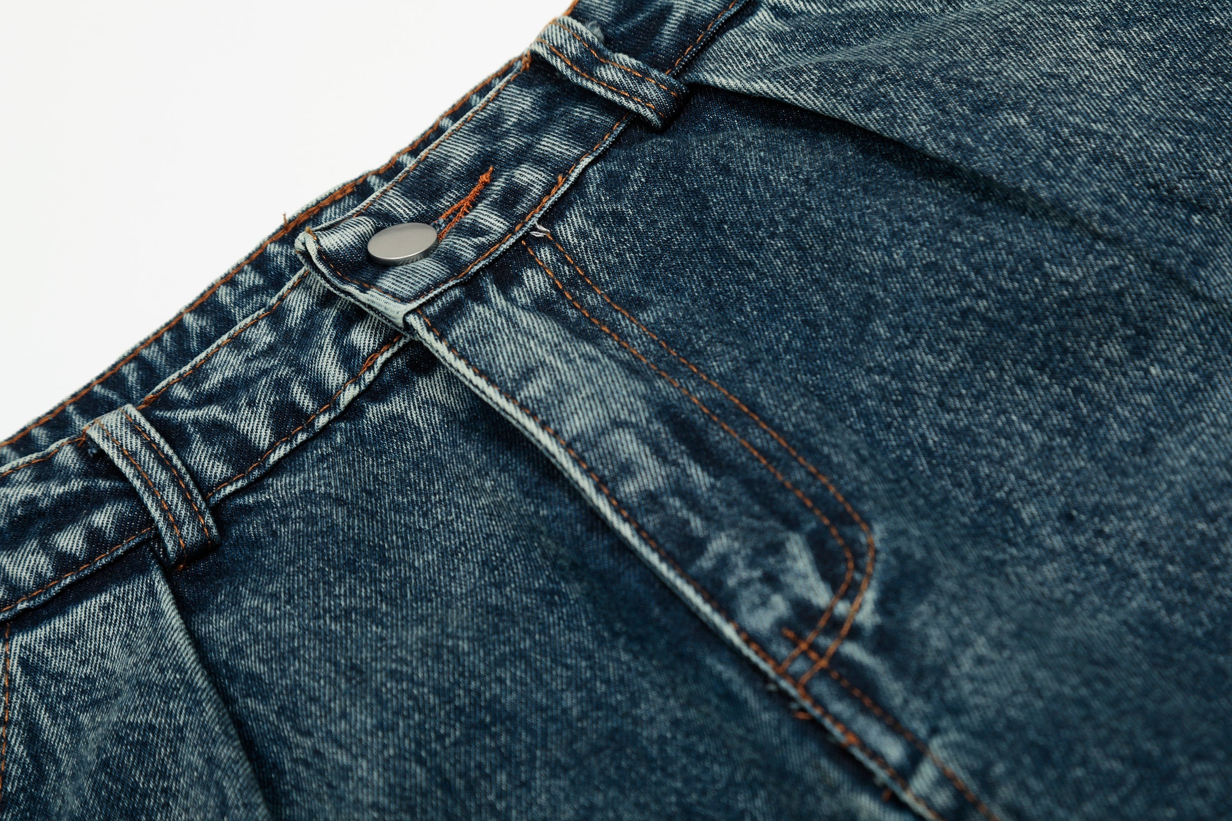 Pearl-Stud Barrel Jeans | Vintage Wash Wide-Leg Denim