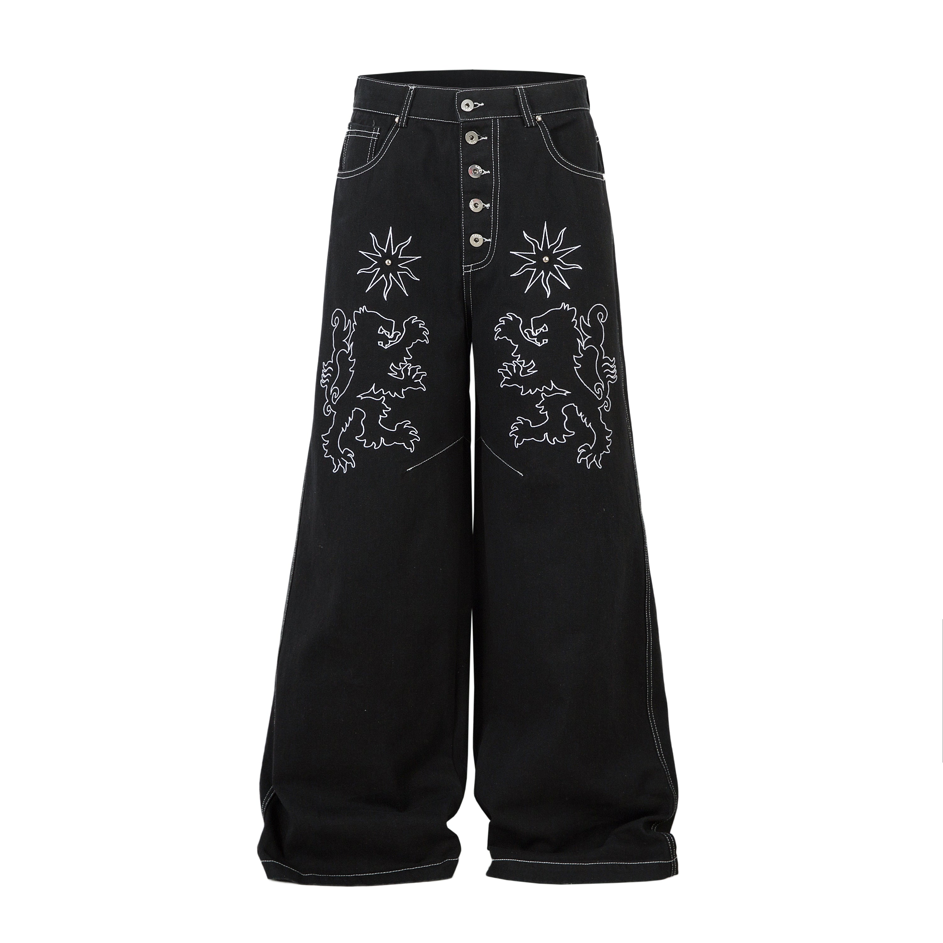 Heraldic Embroidered Wide-Leg Jeans | Lion & Star Denim