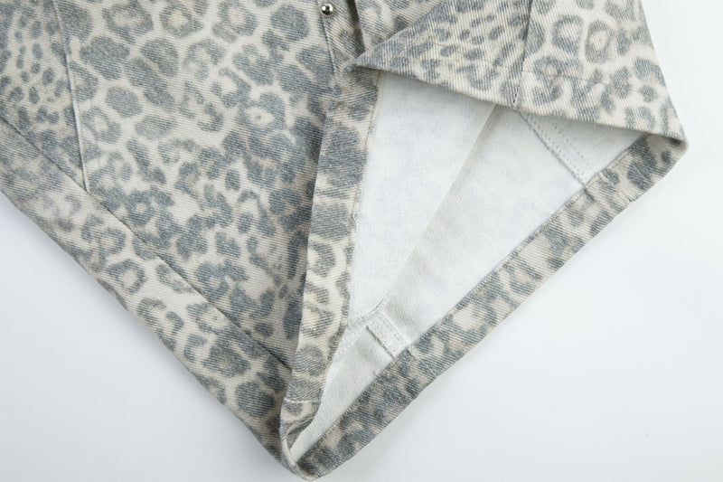 Leopard Print Utility Wide-Leg Cargo Pants with Rivets