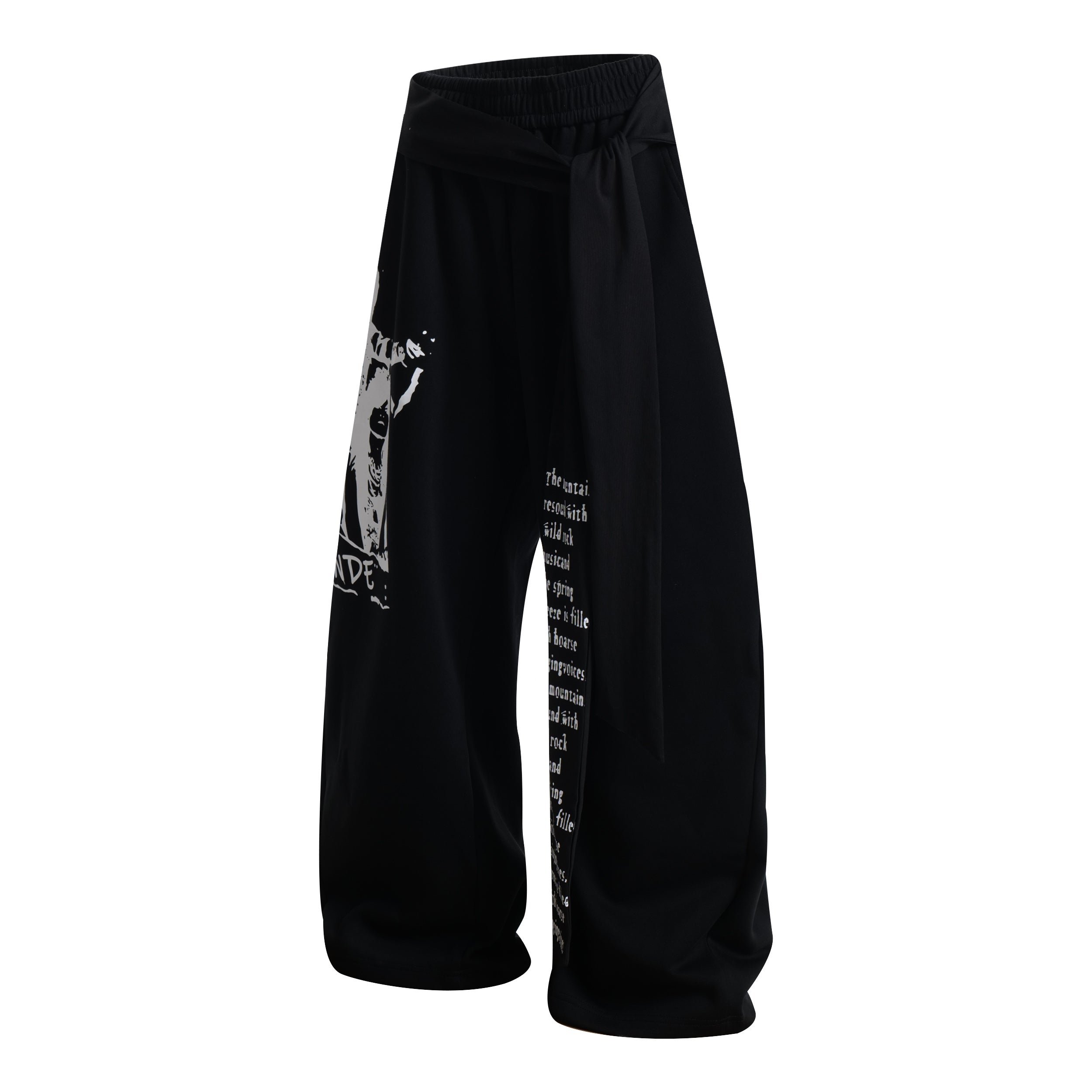 Rock Graphic Wide-Leg Wrap Pants | Streetwear Drape