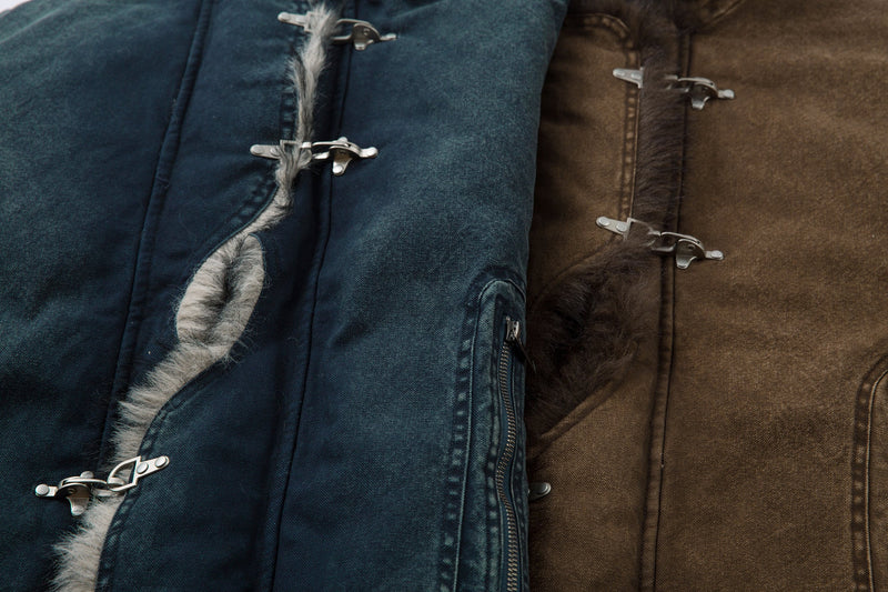Fur-Lined Toggle Jacket | Vintage Washed Streetwear Coat