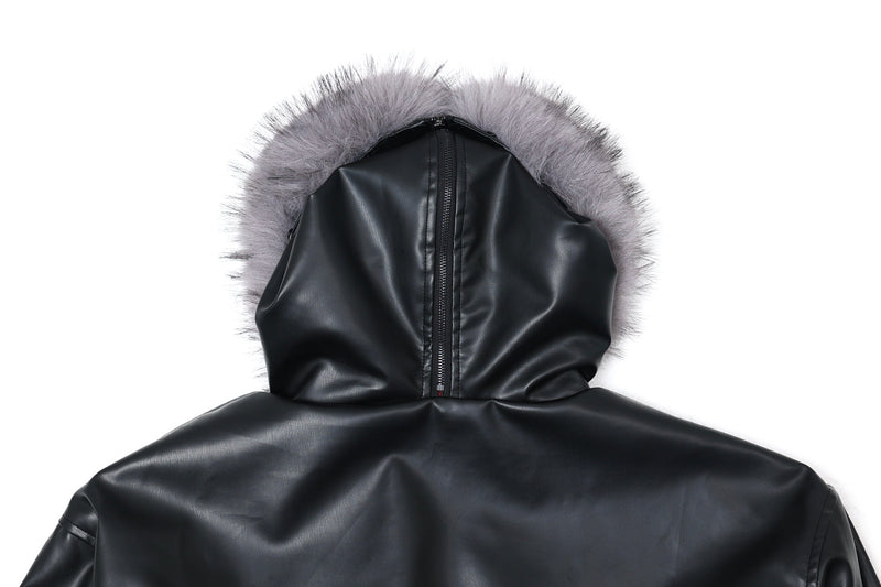 Faux Fur Hood PU Puffer Jacket | High-Gloss Street-Luxury