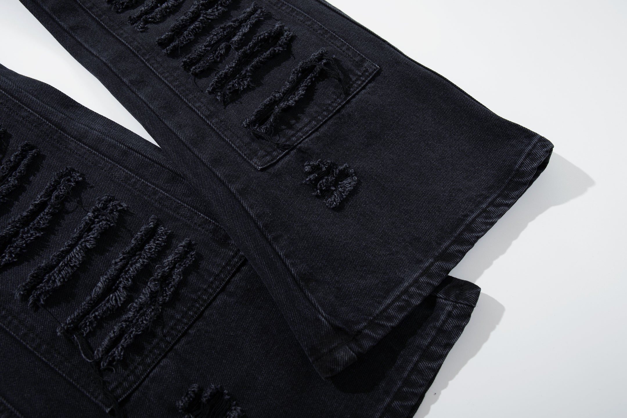 Omirad Shredded Ribbed Black Wide-Leg Cargo Jeans