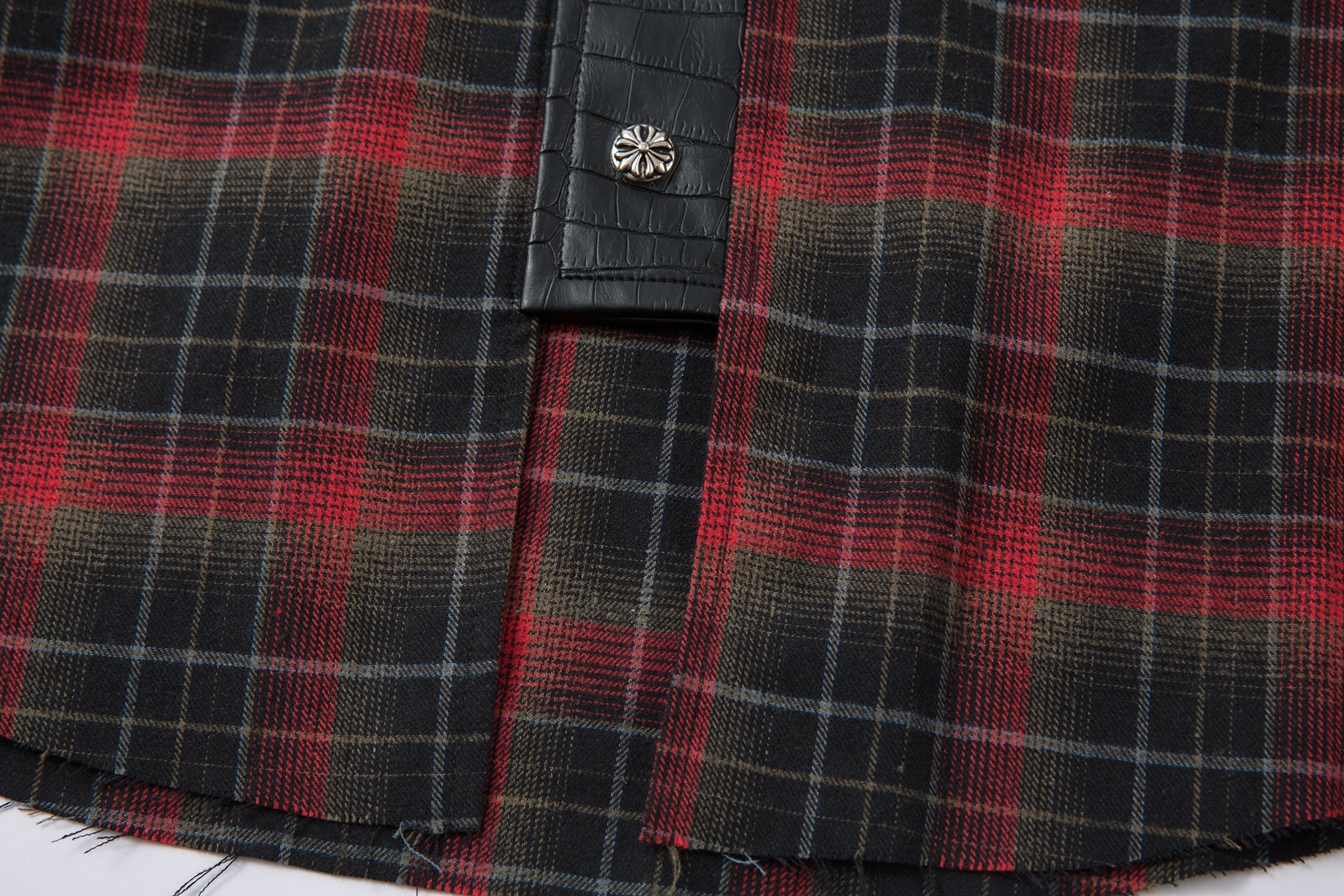 Plaid Flannel Shirt Jacket with Faux-Leather Collar & Placket