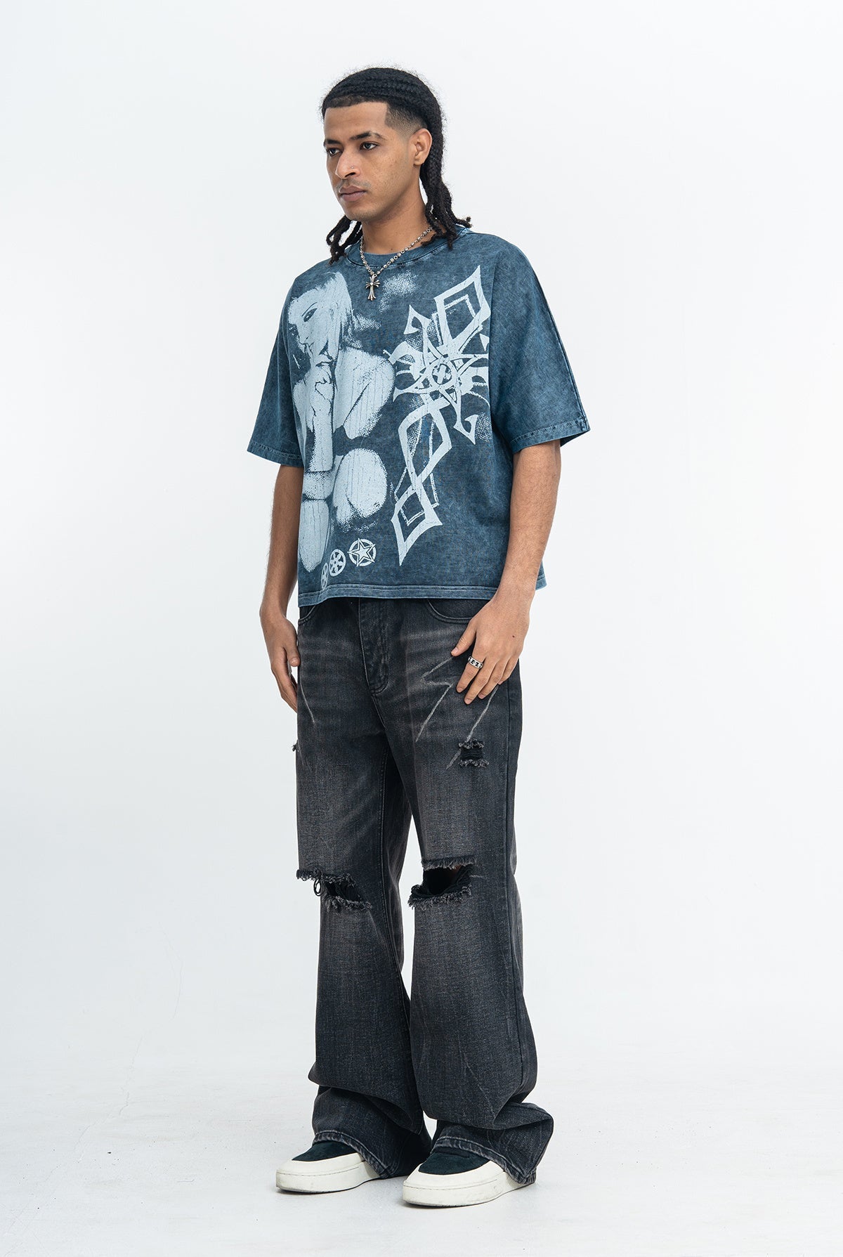 Omirad Silent Icon Vintage Washed Gothic Graphic T-Shirt