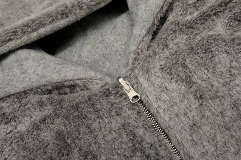Wool Blend Fleece Hooded Bomber Jacket | Omirad