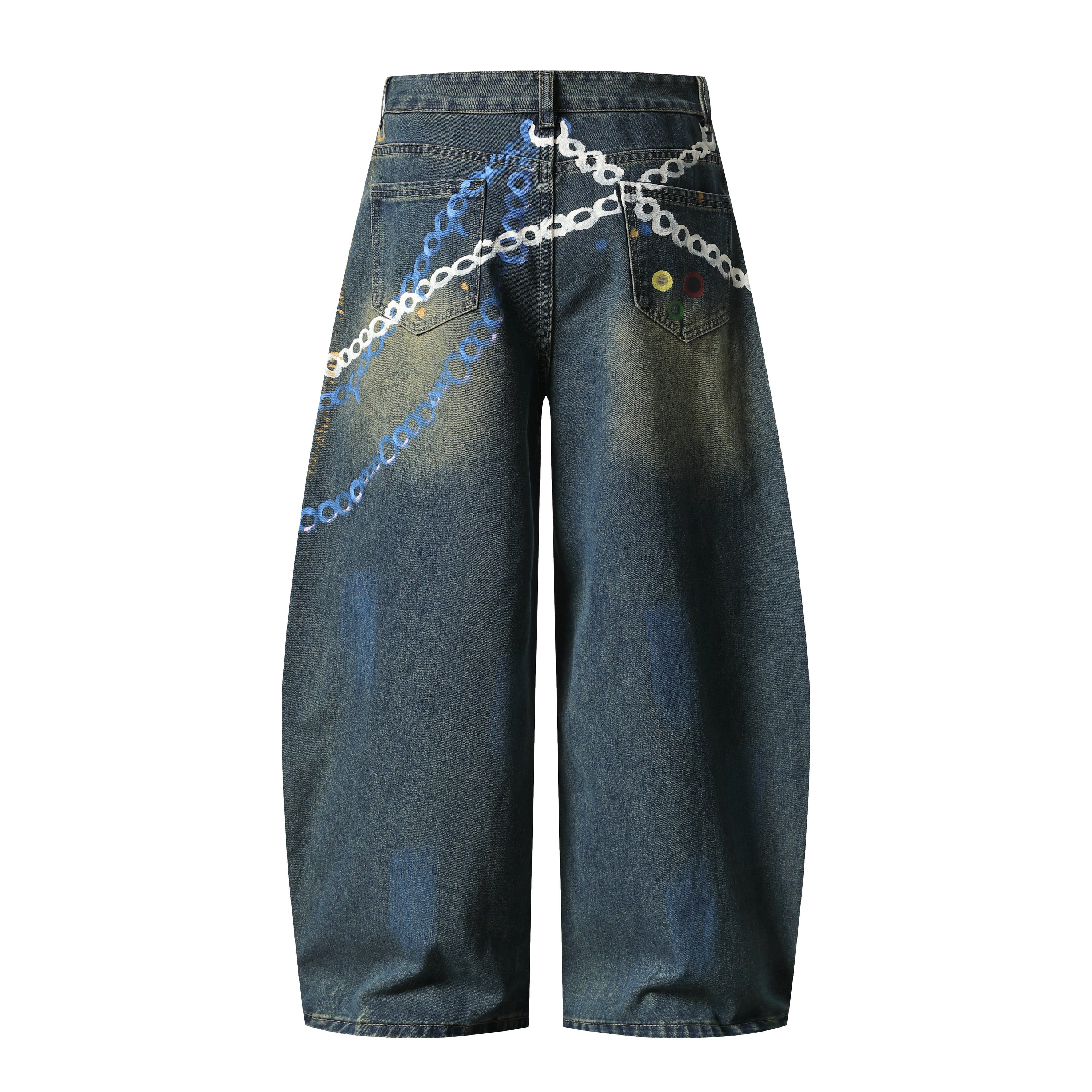 Hand-Painted Graphic Wide-Leg Denim Pants | 100% Cotton