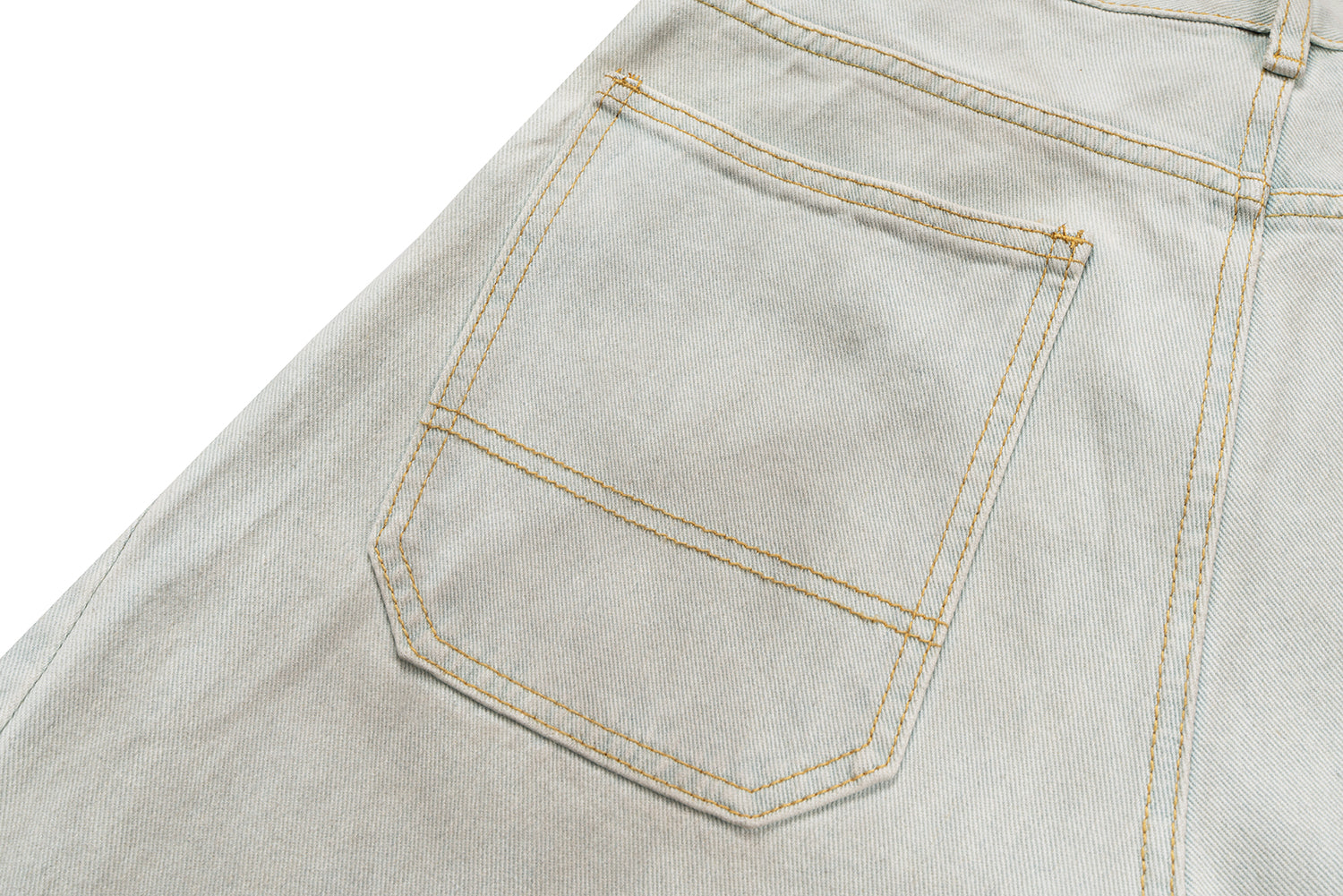 Omirad Distressed Painter-Wash Wide-Leg Jeans | 100% Cotton