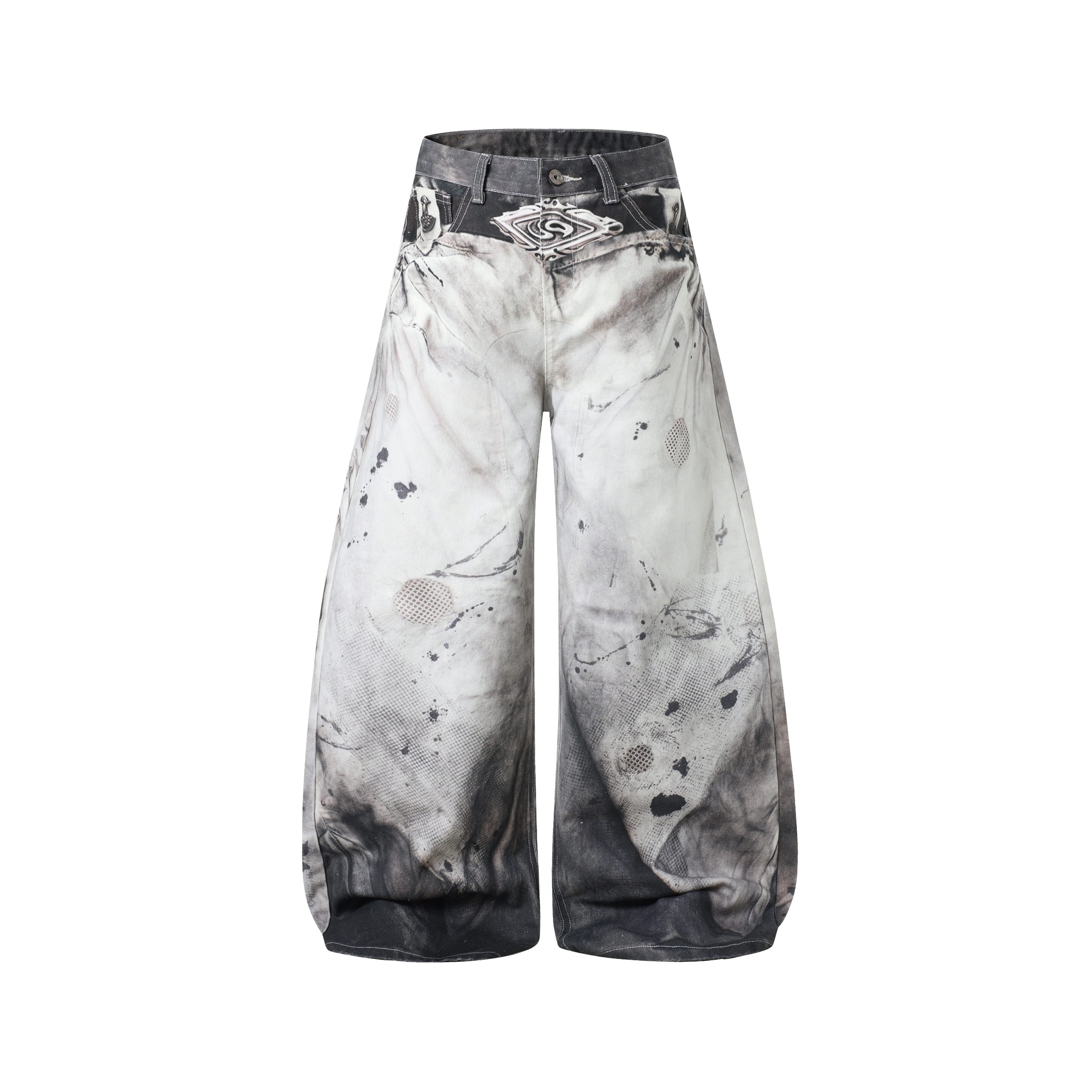 Omirad Abstract Wash Wide-Leg Jeans | Oversized Streetwear Denim