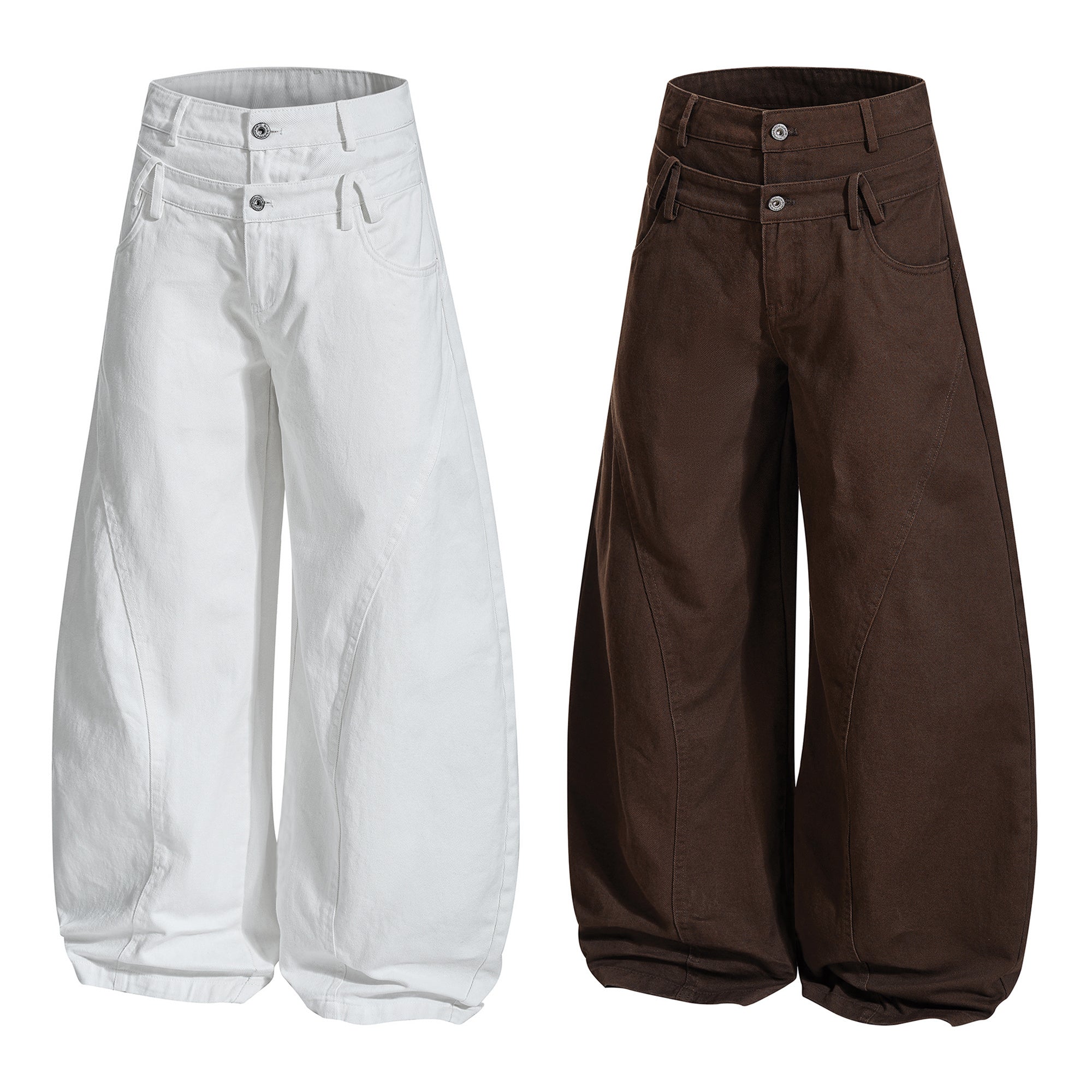 Double-Waist Curved Wide-Leg Pants | Balloon Silhouette