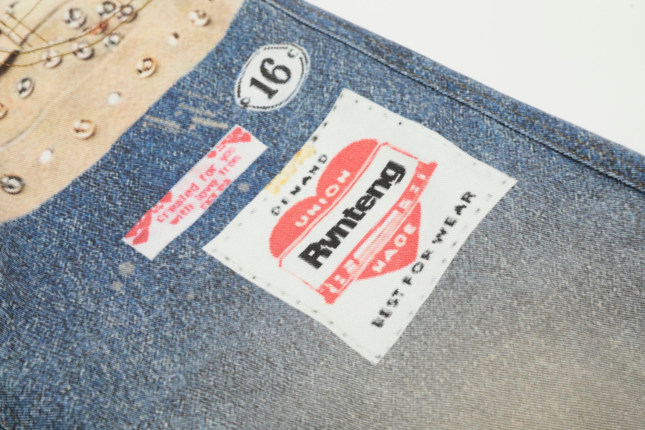 Omirad Studded Belt Print Wide-Leg Denim Jeans | Streetwear