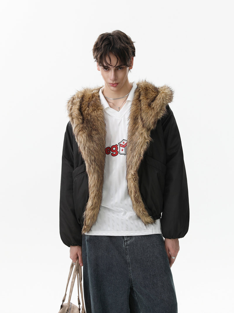 Faux Fur Trimmed Hooded Puffer Jacket | Army Green & Black