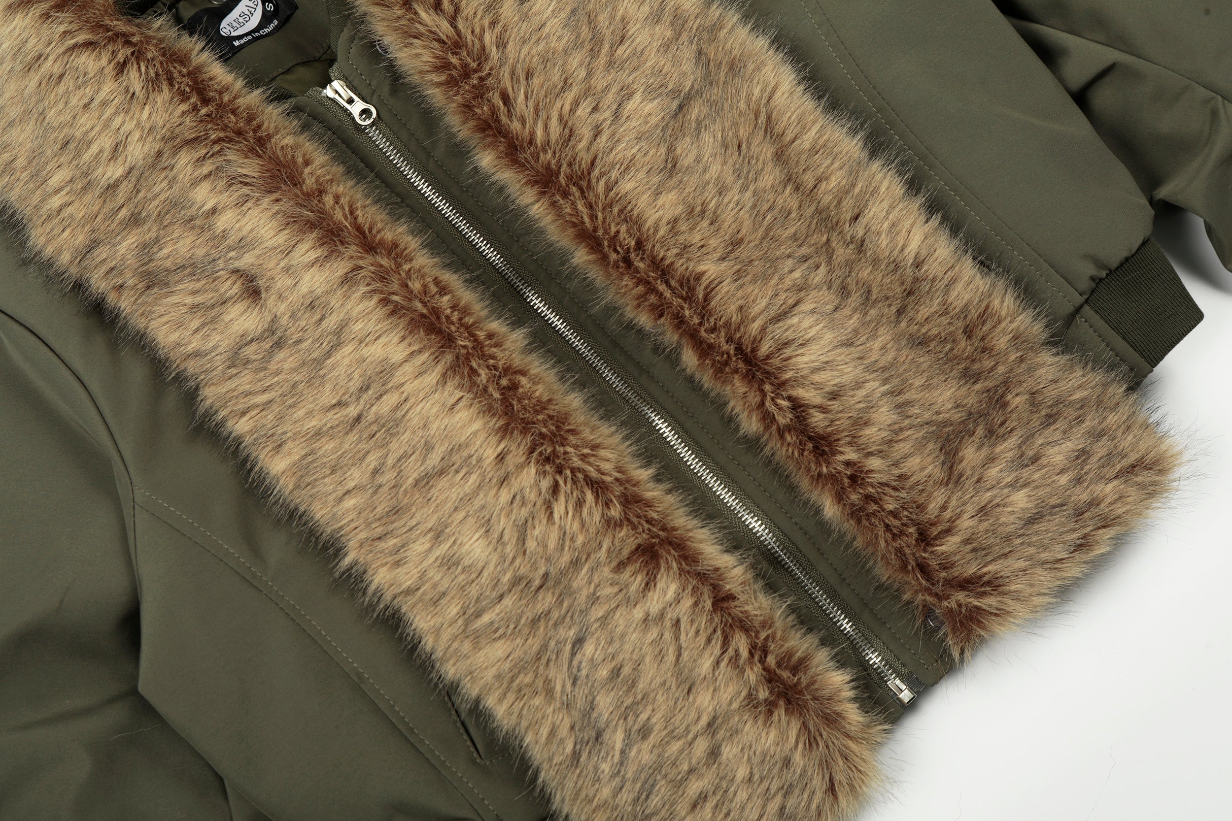 Detachable Faux Fur Scarf Bomber Jacket | Olive & Black