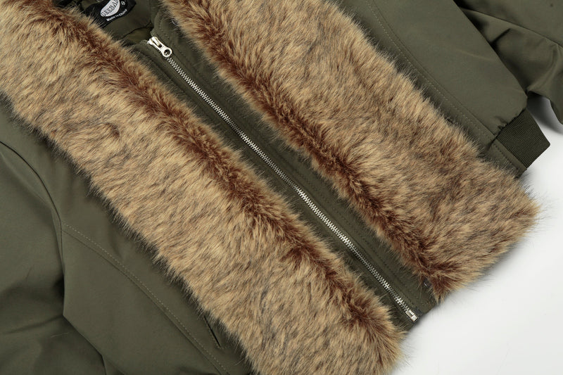 Detachable Faux Fur Scarf Bomber Jacket | Olive & Black