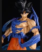 The Seakoff Goku Dual Head Collectible Figure (49cm) from Dragon Ball Z showcases a muscular male with spiky black hair and features Ultra Instinct&