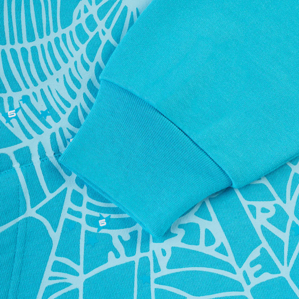 Sp5der “Nevermind the Spider” Hoodie – Sky Blue 440GSM Heavyweight Streetwear Pullover