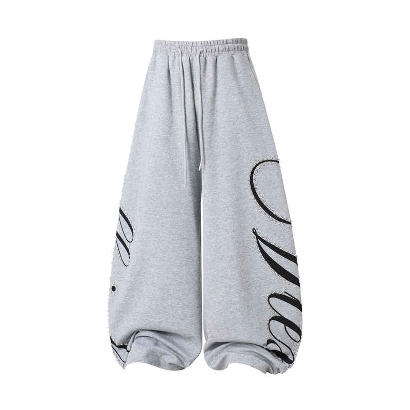 Omirad Studded Script Sweatpants | Wide-Leg Streetwear