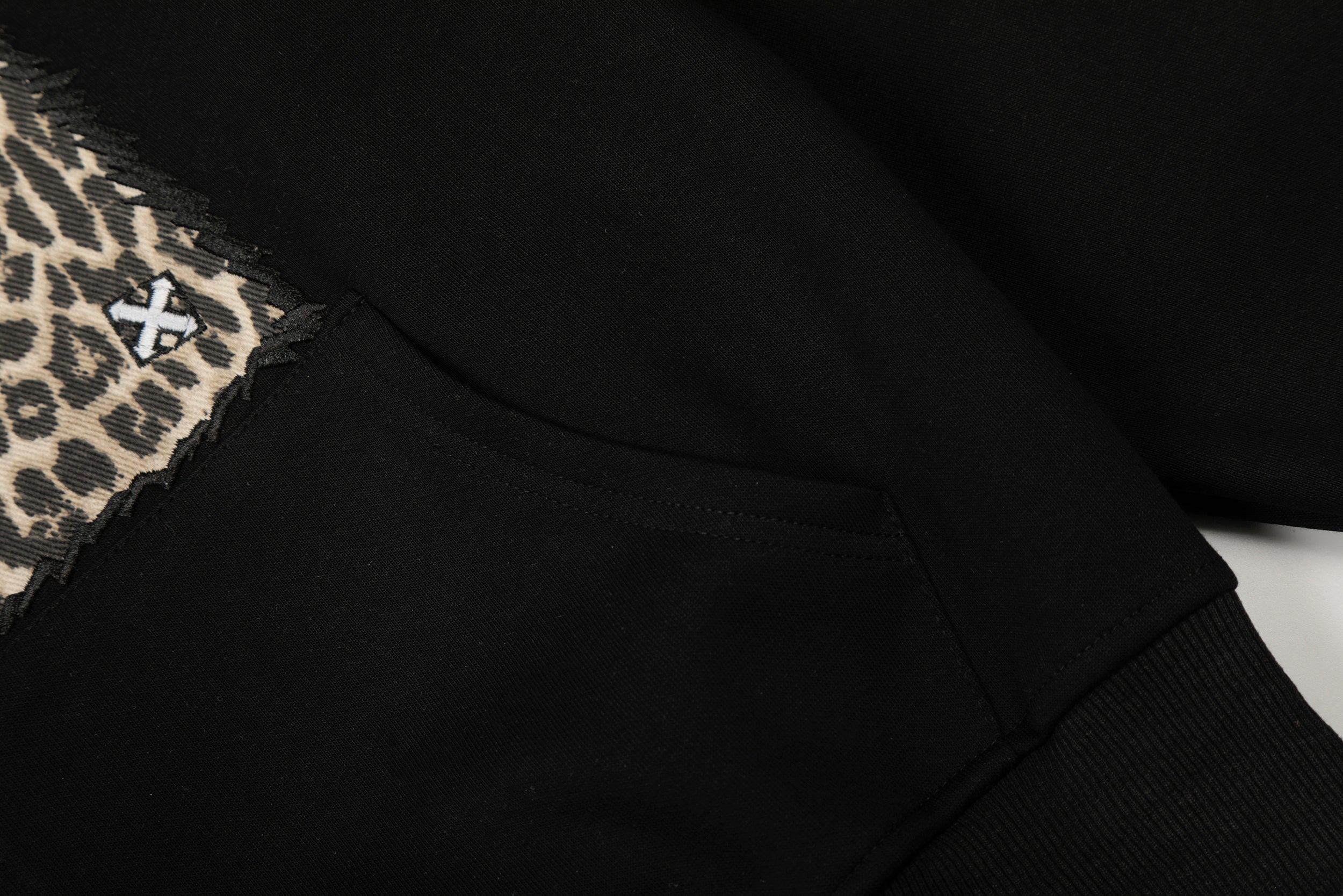 Leopard Panel Cat Ear Zip-Up Hoodie | Street Style Black