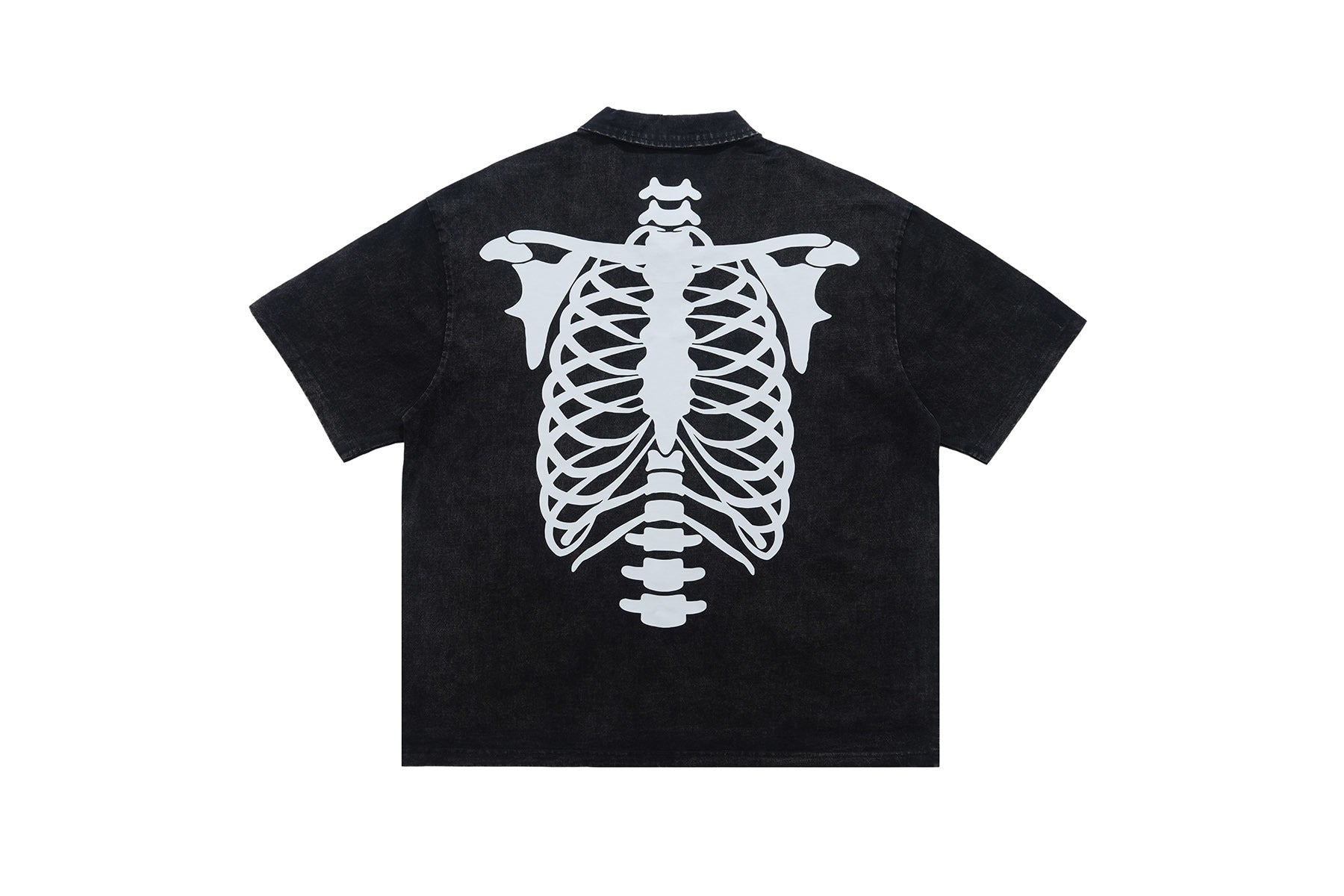 Omirad Darkness Spine Skeleton Graphic Washed Polo Shirt