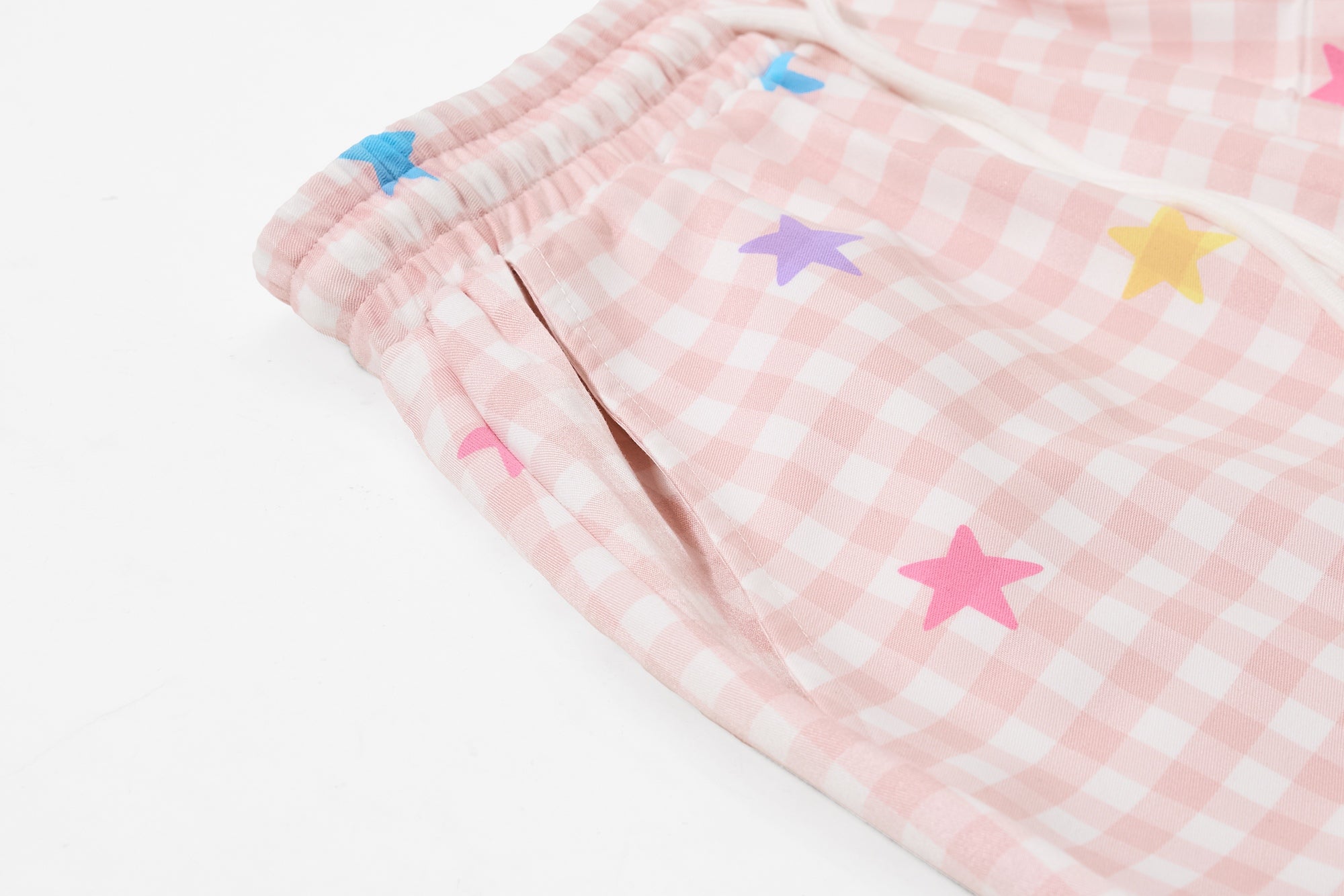 Pastel Gingham Balloon Pants | Y2K Wide-Leg Star Print