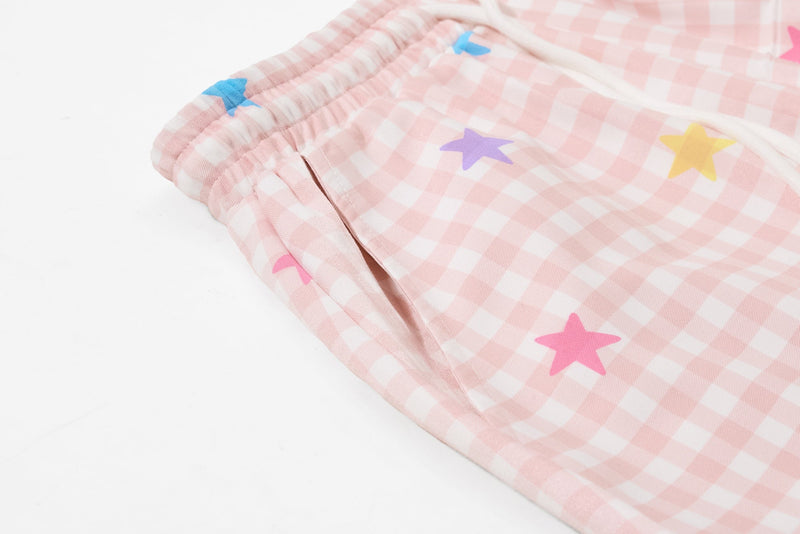 Pastel Gingham Balloon Pants | Y2K Wide-Leg Star Print