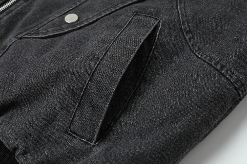 Quilted Denim Sherpa Collar Bomber Jacket | Streetwear